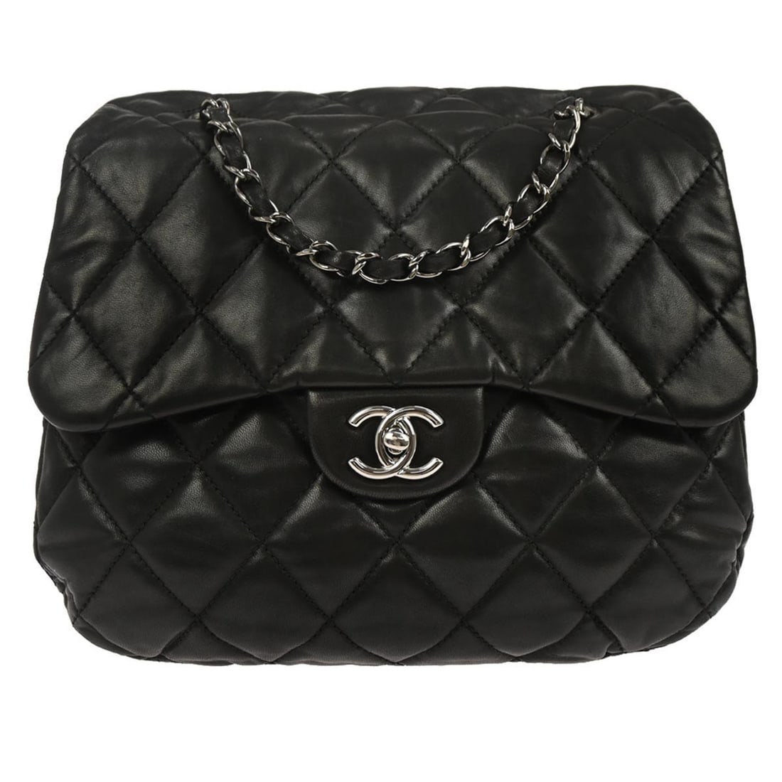 Black Lambskin Chanel 3 Accordion Quilted Leather Shoulder Bag: Black Lambskin Chanel 3 Accordion Quilted Leather Shoulder Bag The Chanel 3 Accordion Bag features a quilted lambskin leather exterior in black, designed for women. Crafted in Italy, this bag offers a