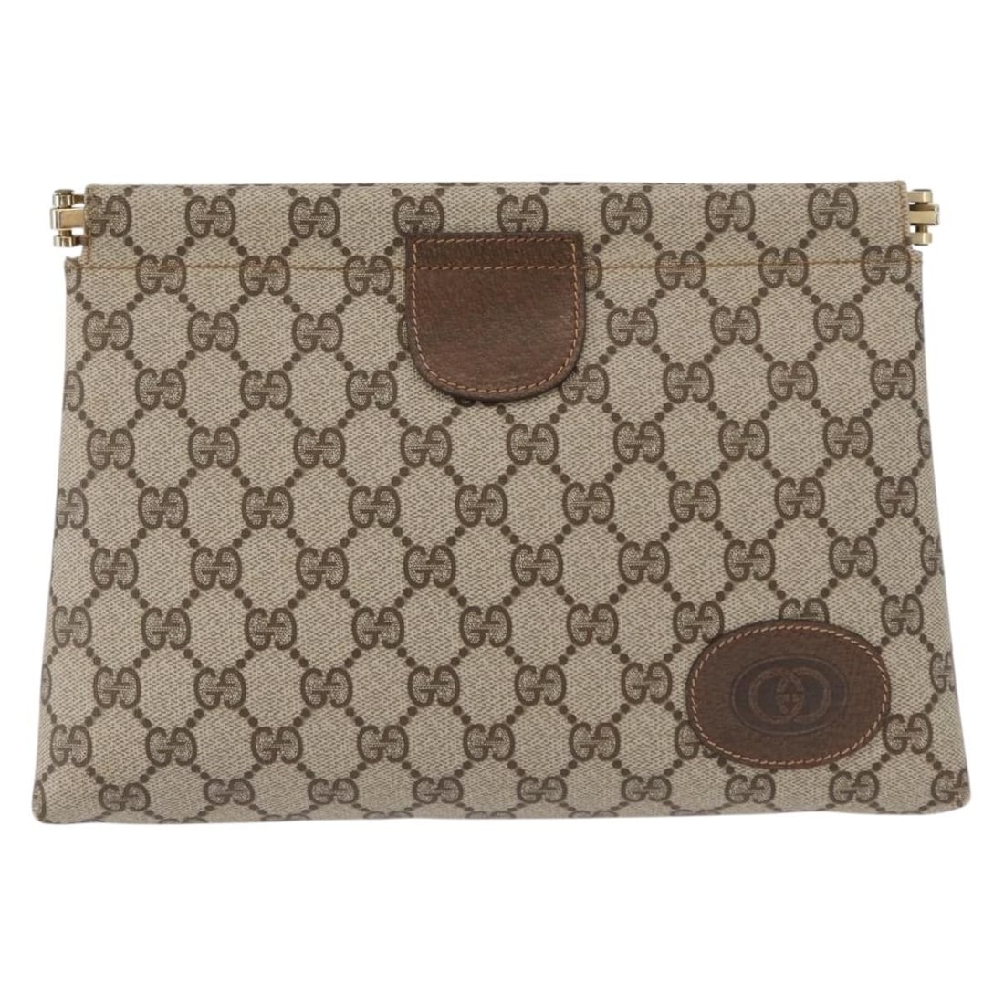 GG Supreme beige clutch by Gucci in PVC: GG Supreme beige clutch by Gucci in PVC This Gucci GG Supreme Clutch bag features a beige PVC exterior with the iconic GG Supreme pattern. Designed for unisex use, the bag showcases a classic silhouet