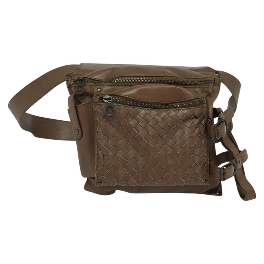 Bottega Veneta Leather Waist Bag with Zip Pocket Intrecciato Brown (1 of 18)