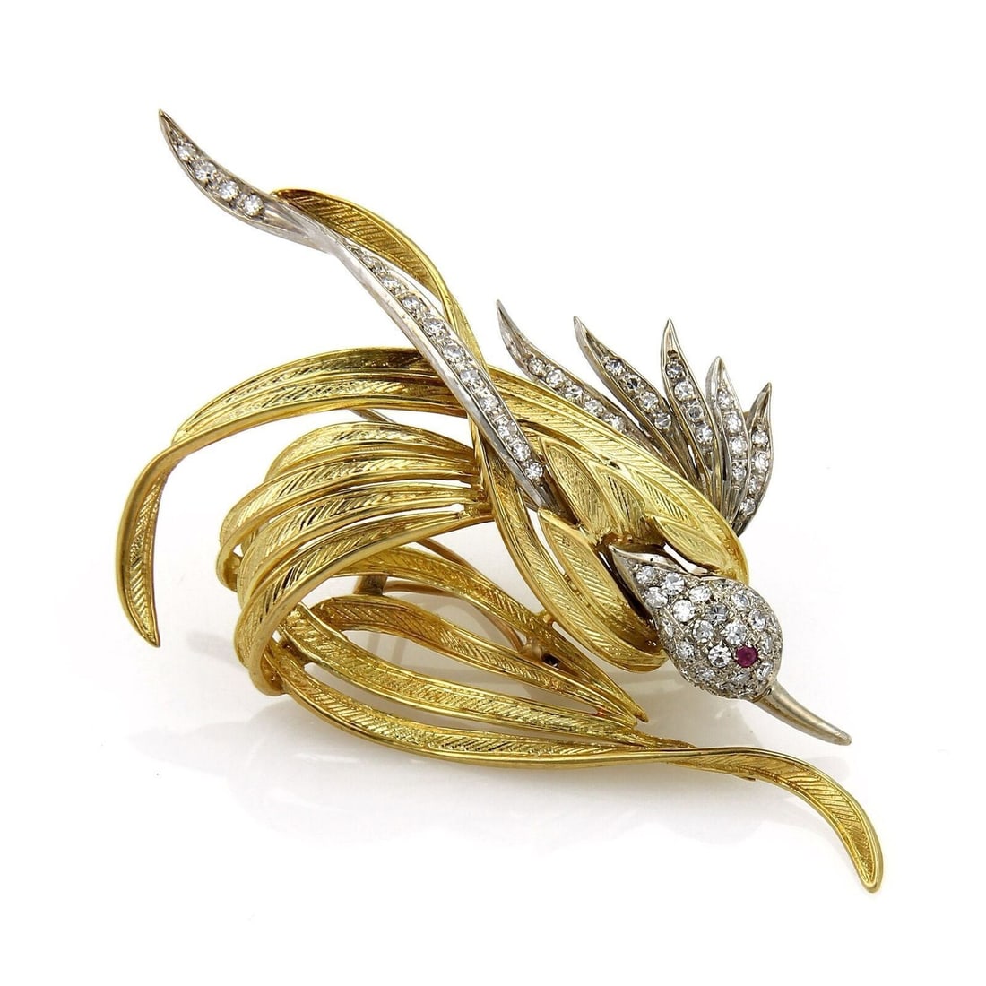 Vintage Garavelli Aldo 18k Gold Bird Brooch Pendant With Diamonds And Rubies (1 of 5)