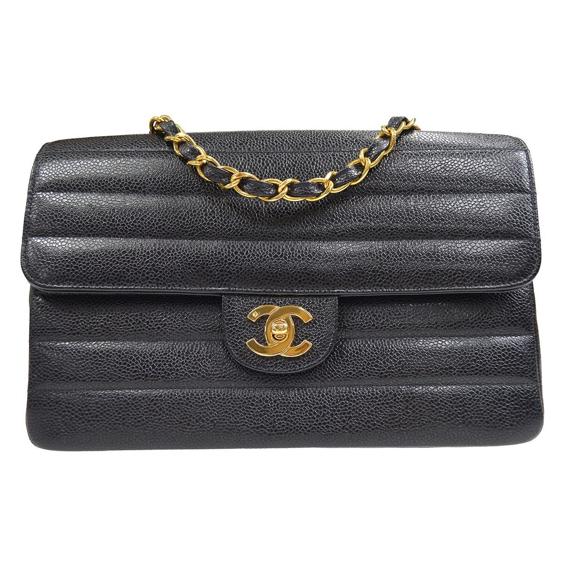 Chanel Black Caviar Leather Medium Classic Flap Shoulder Bag: Chanel Black Caviar Leather Medium Classic Flap Shoulder Bag This exquisite Chanel Medium Classic Single Flap Shoulder Bag is crafted from luxurious black caviar skin leather, featuring a stunning mat