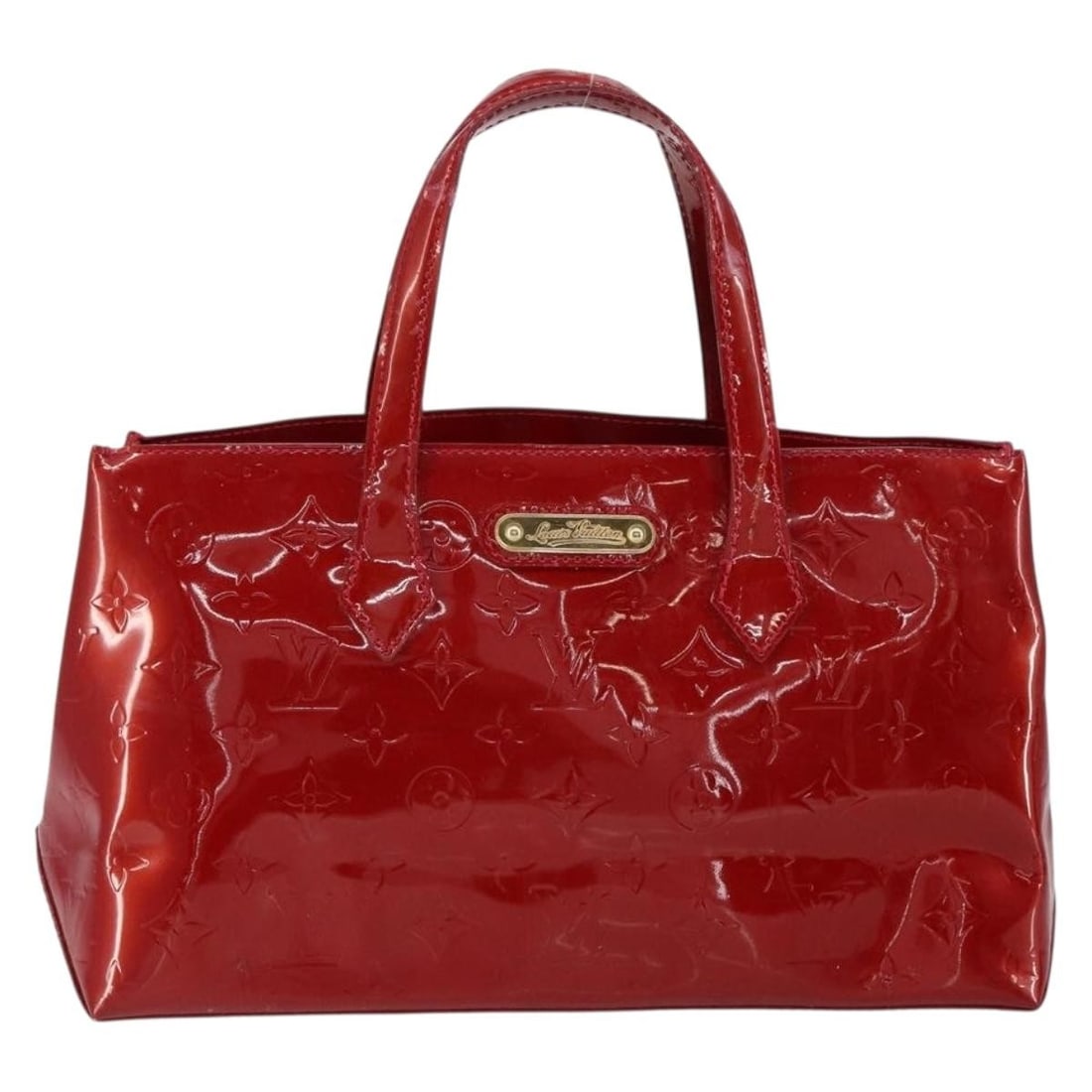 Red Louis Vuitton Wilshire Monogram Vernis Patent Leather Tote Bag: Red Louis Vuitton Wilshire Monogram Vernis Patent Leather Tote Bag The Louis Vuitton Wilshire Handbag in Monogram Vernis showcases a striking red patent leather exterior. Designed for women, this pre-