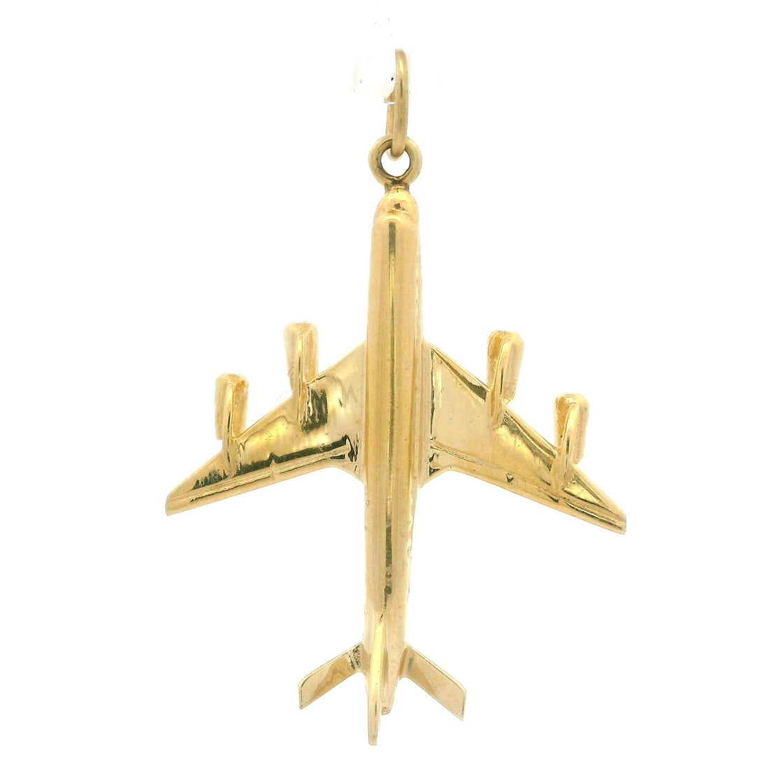 Vintage 14K Yellow Gold 3D 747 Airplane Charm Pendant: Vintage 14K Yellow Gold 3D 747 Airplane Charm Pendant This vintage collectible charm pendant features a beautifully detailed 3D representation of a 747 airplane, crafted from solid 14k yellow gold. We