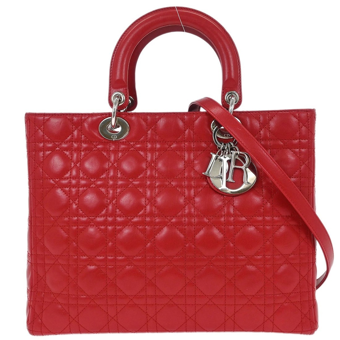 Christian Dior Lambskin Vintage Lady Dior Handbag Red 32cm: Christian Dior Lambskin Vintage Lady Dior Handbag Red 32cm This vintage Lady Dior bag by Christian Dior is crafted from red lambskin featuring the signature Cannage quilt design. Designed for women, i