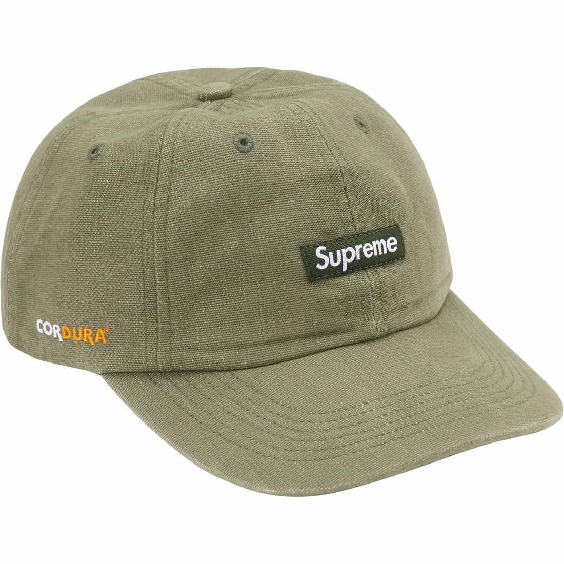 Olive Cordura Denim 6-Panel Hat by Supreme Small Box Logo: Olive Cordura Denim 6-Panel Hat by Supreme Small Box Logo This is an authentic Supreme Cordura Denim Small Box 6-Panel Hat in olive. The hat is in un-used and unworn condition. Specifications Brand: S