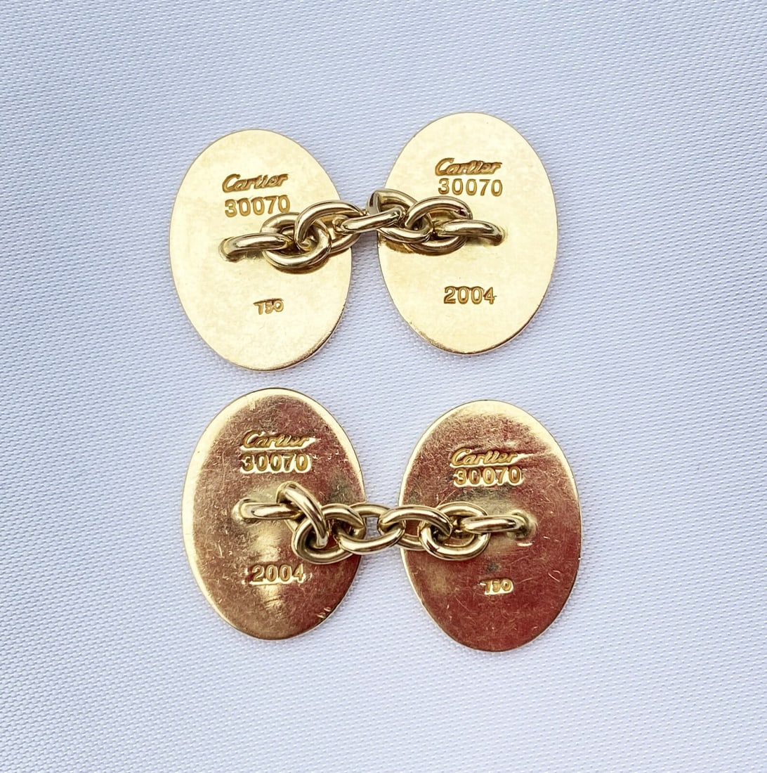 Cartier 18K Gold Enameled US Flag Cufflinks with Box and Certificate - 4