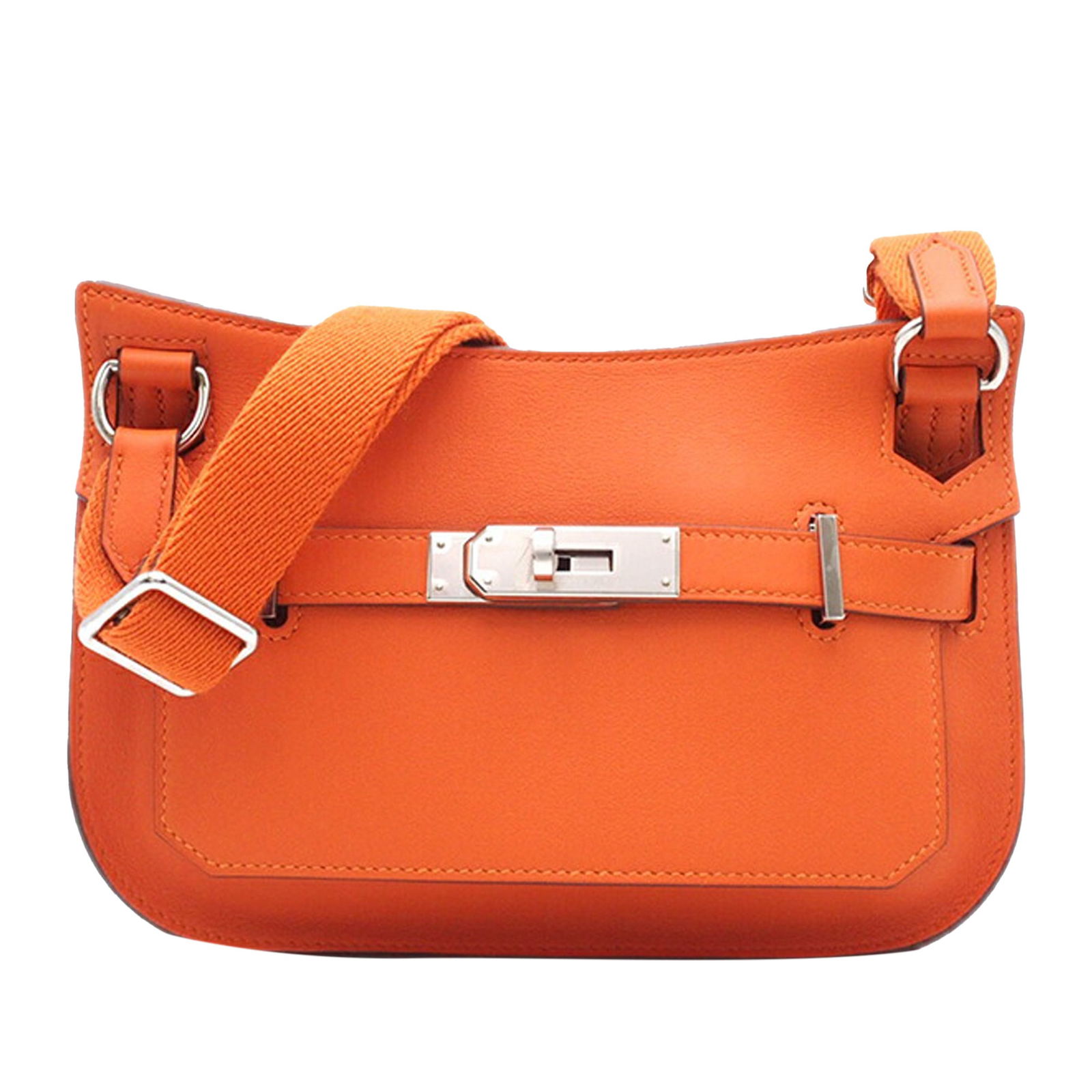 Hermes Swift Mini Jypsiere Orange Leather Crossbody Bag: Hermes Swift Mini Jypsiere Orange Leather Crossbody Bag Introducing the Hermes Swift Mini Jypsiere, a stylish and functional bag crafted from luxurious Swift leather in a vibrant Orange hue. This mini