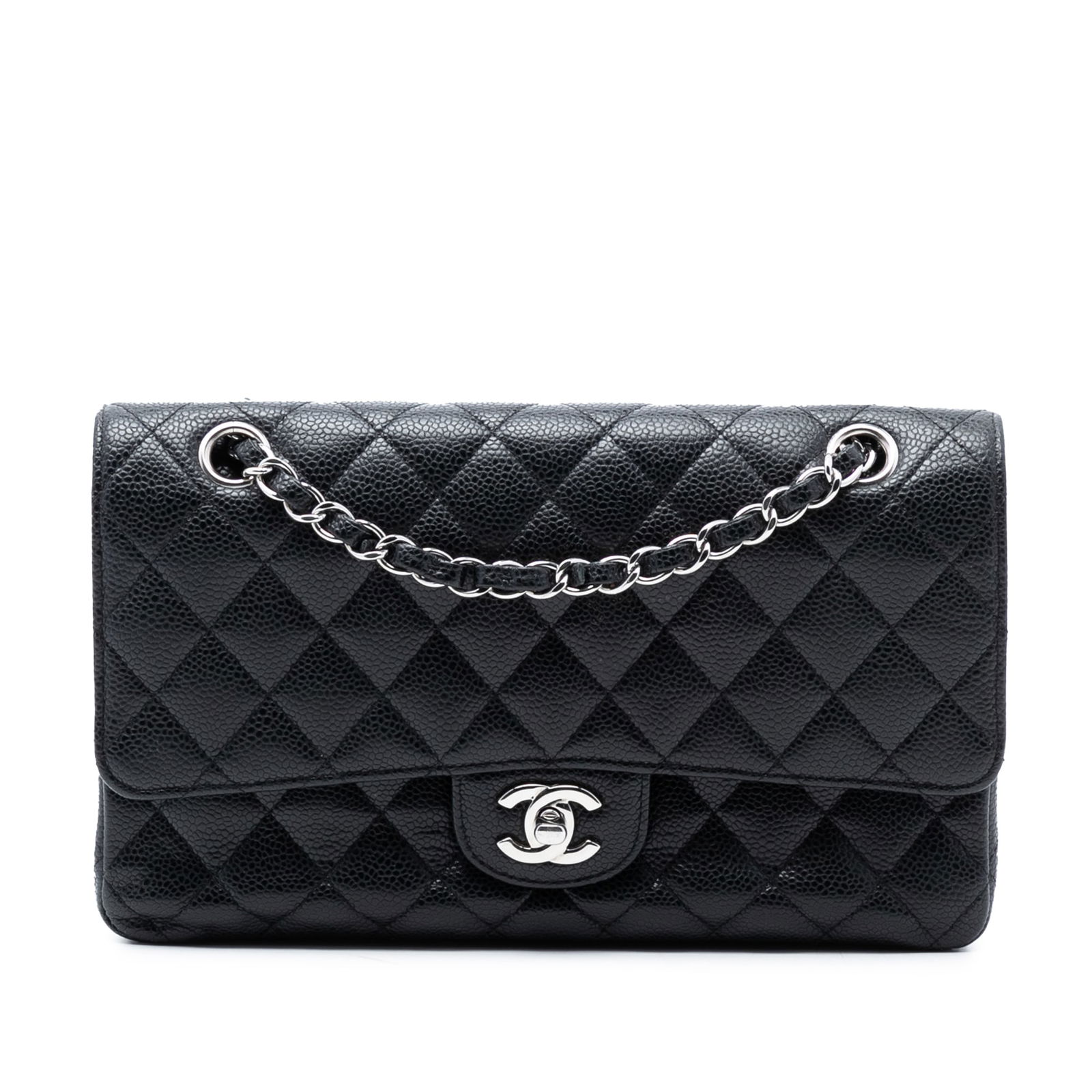 Black Chanel Medium Classic Double Flap Quilted Caviar Leather Shoulder Bag (1 of 7)