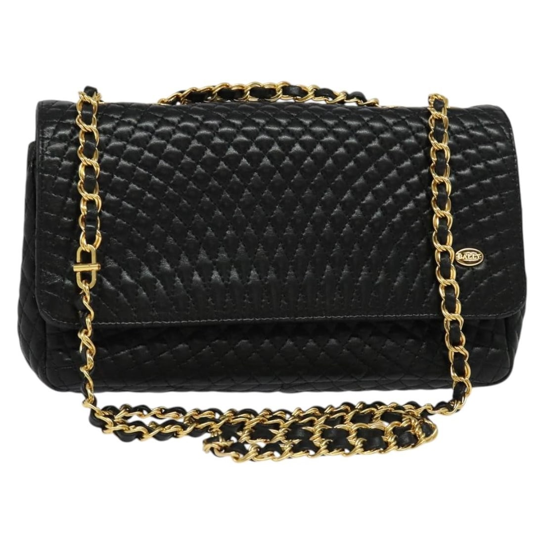 BALLY Black Gold Leather Chain Shoulder Bag Authentic Made in Italy (1 of 18)