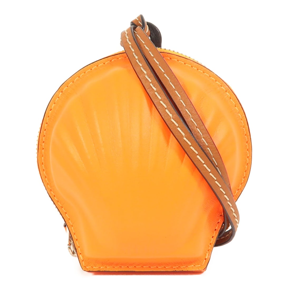 Loewe Neon Orange Calfskin Seashell Shoulder Bag with Silver Hardware: Loewe Neon Orange Calfskin Seashell Shoulder Bag with Silver Hardware This LOEWE shoulder bag features a seashell pouch design crafted from calfskin leather in a vibrant neon orange color. Made in Spa