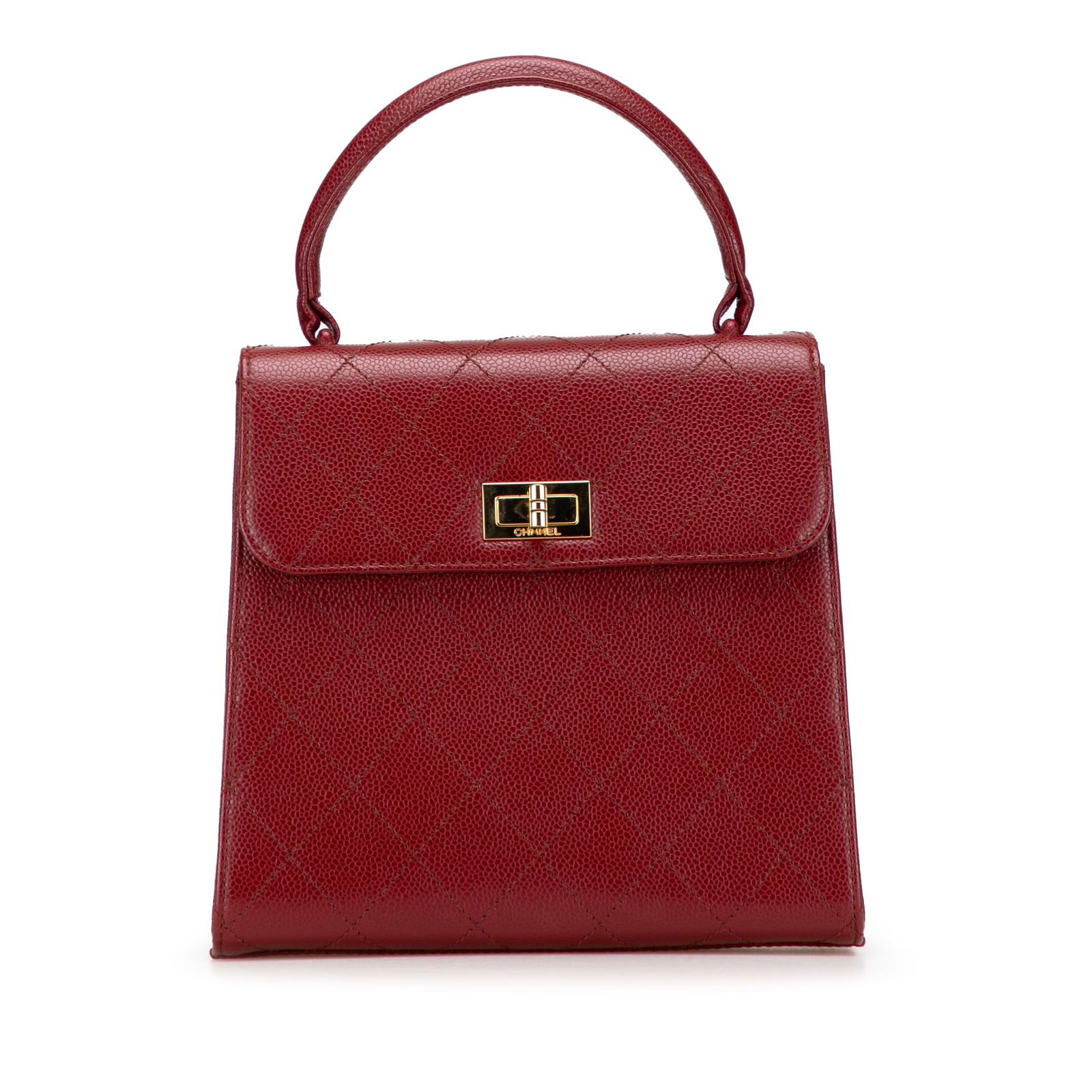 Chanel Reissue 2.55 Red Quilted Caviar Top Handle Bag: Chanel Reissue 2.55 Red Quilted Caviar Top Handle Bag Elevate your style with the Chanel Reissue 2.55 Quilted Caviar Top Handle Flap handbag. Crafted from luxurious quilted caviar leather, this stunni