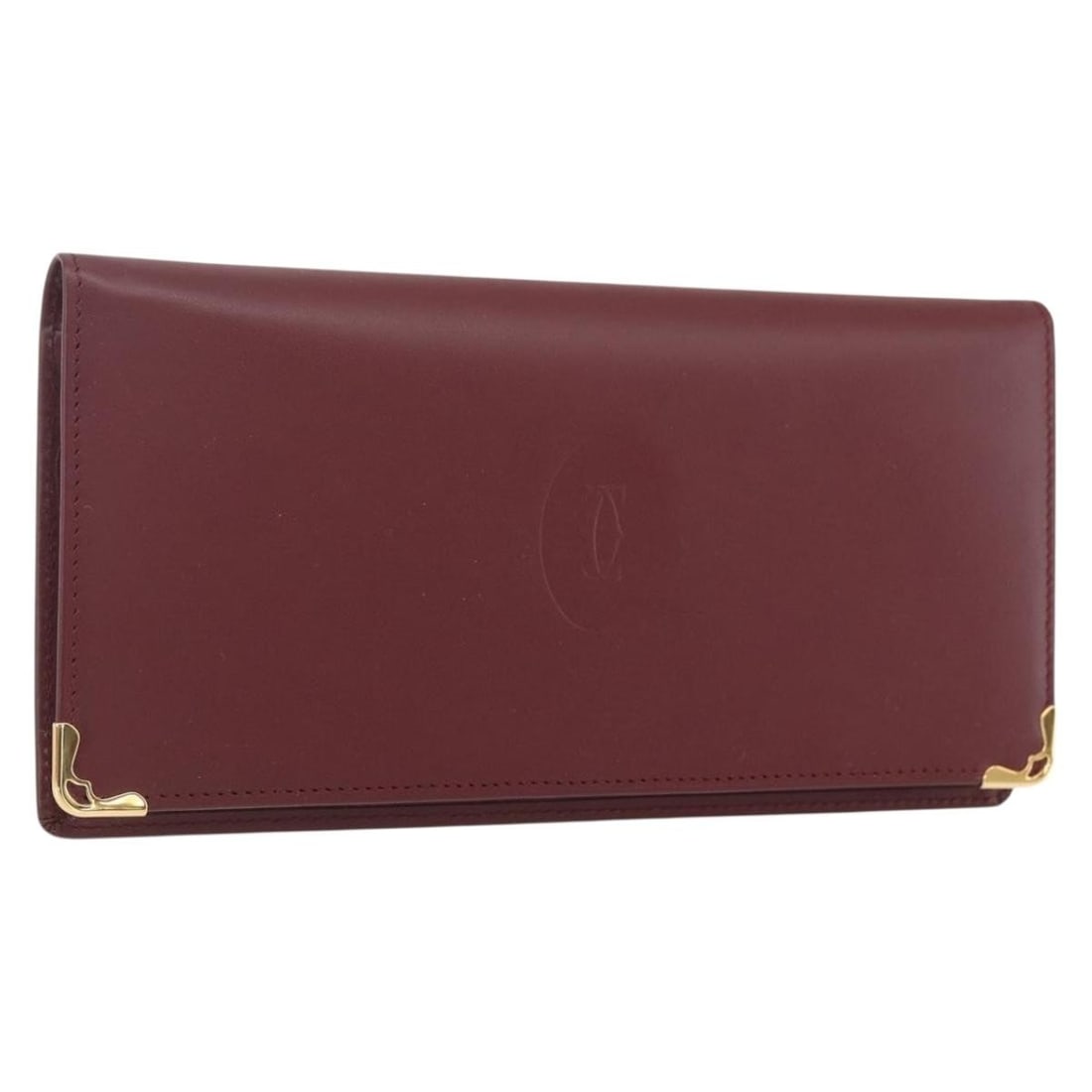Cartier Must Line Bordeaux Leather Long Wallet with Gold Accents and Accessories: Cartier Must Line Bordeaux Leather Long Wallet with Gold Accents and Accessories This Cartier Must Line long wallet is crafted from high-quality leather in a sophisticated bordeaux color with gold-ton
