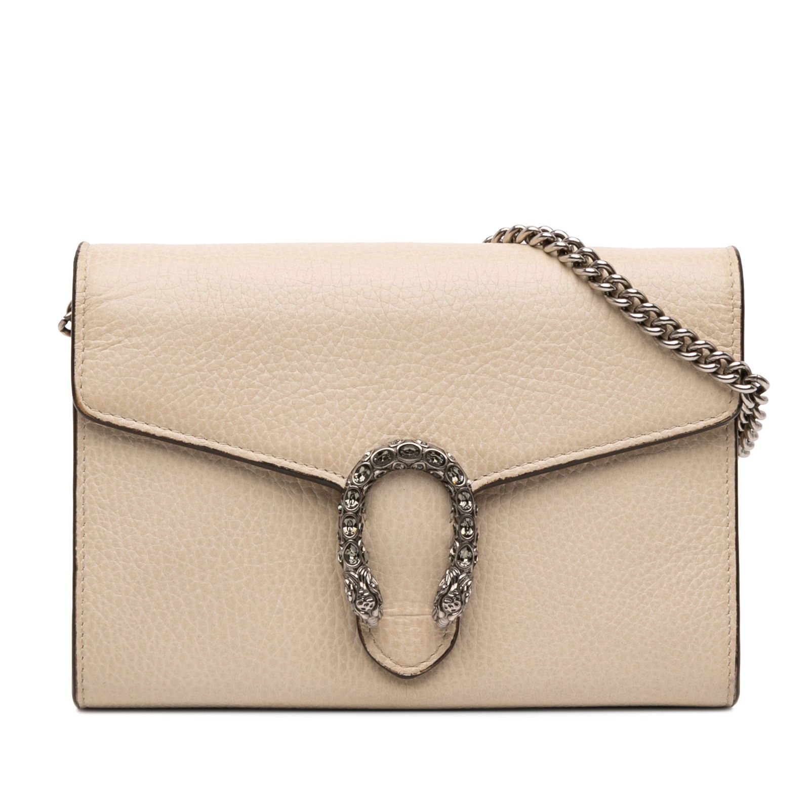 Gucci Dionysus Mini Brown Leather Wallet Chain Bag: Gucci Dionysus Mini Brown Leather Wallet Chain Bag This Gucci Mini Leather Dionysus Wallet on Chain showcases a brown leather body complemented by a chain link shoulder strap and a front flap with sna