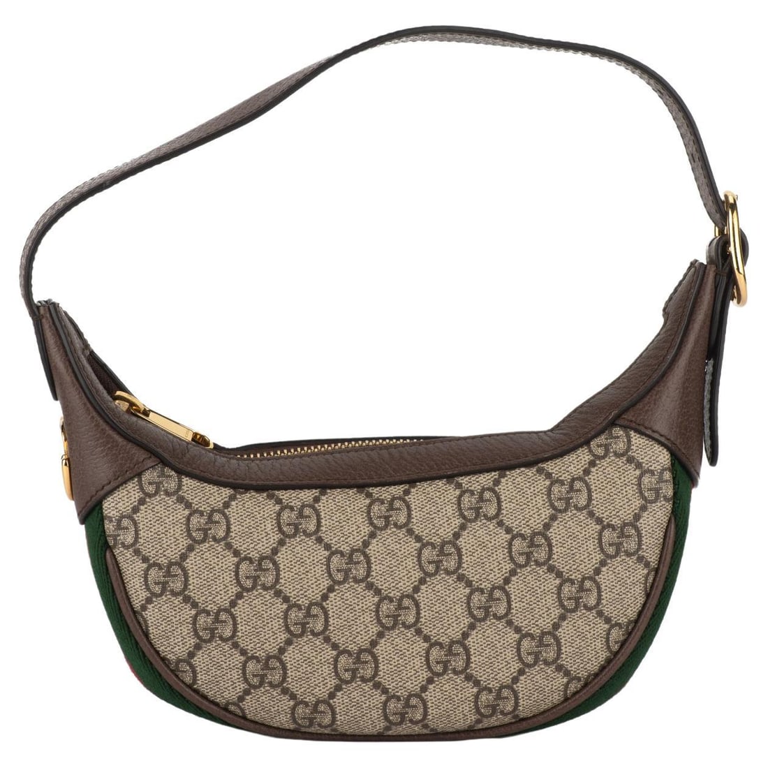 Gucci Mini Ophidia GG Print Half-Moon Bag with Dustcover and Box: Gucci Mini Ophidia GG Print Half-Moon Bag with Dustcover and Box Introducing the Gucci Mini Ophidia Classic GG Print Bag, a stylish blend of luxury and functionality. This half-moon bag features the i