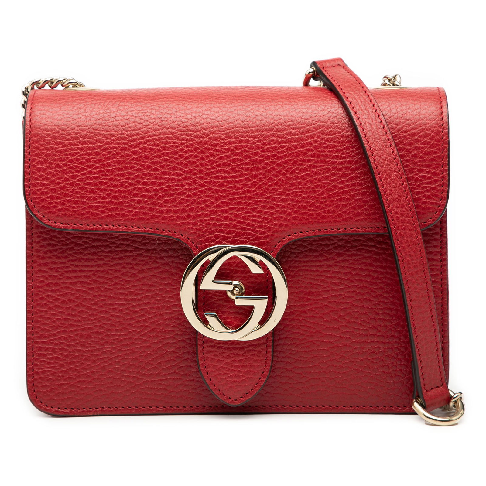 Gucci Interlocking G Small Red Leather Crossbody Bag with Chain Strap (1 of 7)