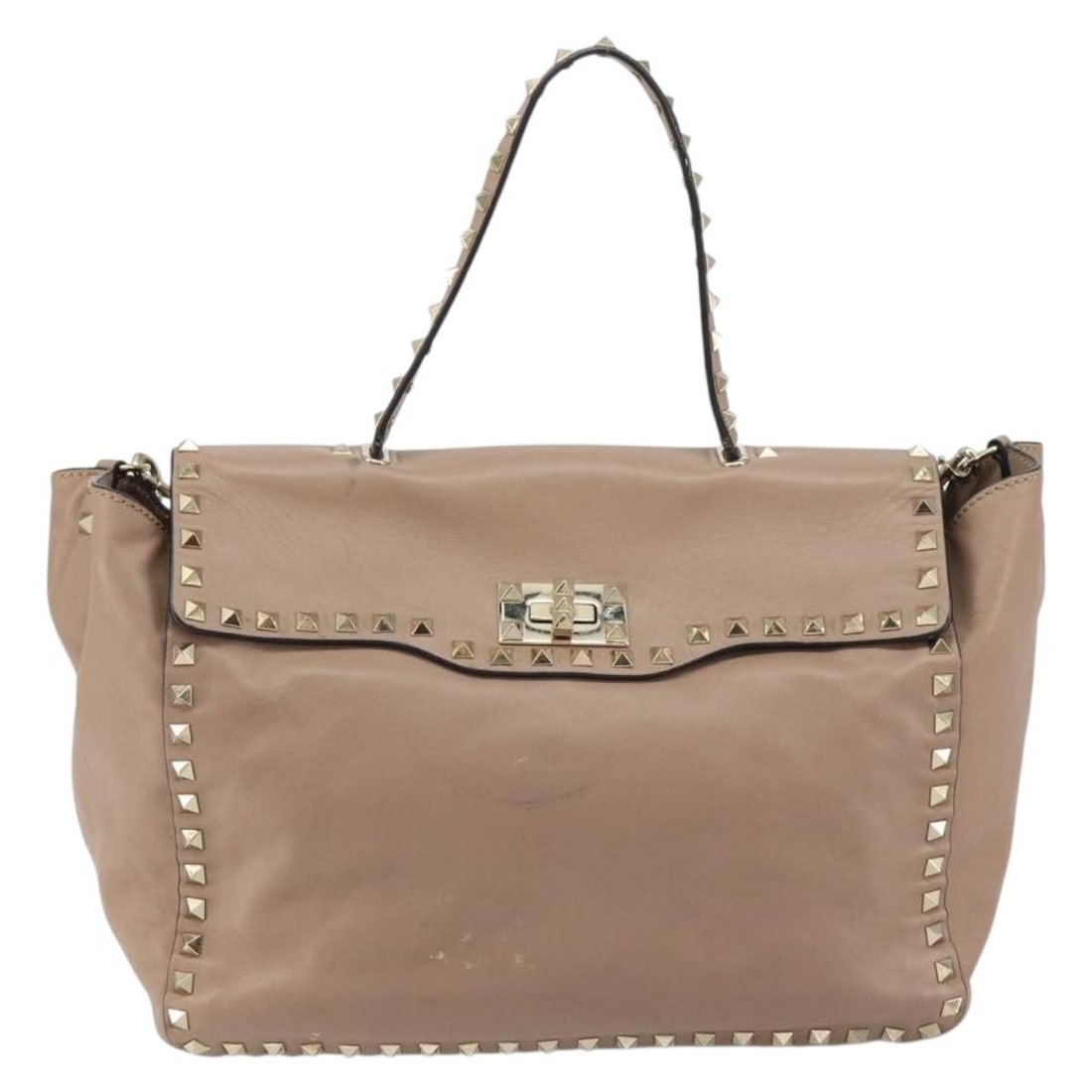 Valentino Garavani Soft Leather Rockstud Tote Bag Beige 29cm: Valentino Garavani Soft Leather Rockstud Tote Bag Beige 29cm This Valentino Garavani Rockstud Tote is crafted from beige leather and designed for female use. The tote features metal fittings and multi