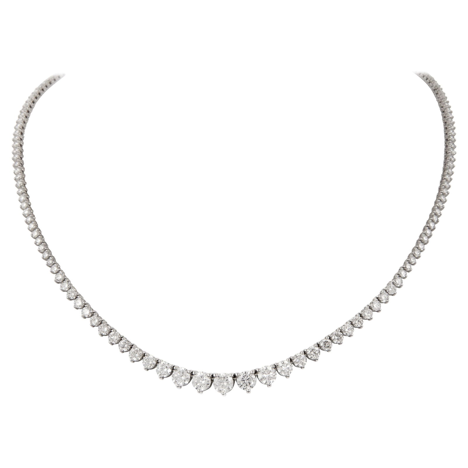 9.26ct Diamond Tennis Necklace 18k White Gold: 9.26ct Diamond Tennis Necklace 18k White Gold This stunning 9.26ct Diamond Three-Prong Tennis Riviera Necklace is crafted from luxurious 18k white gold. Featuring approximately 9.26 carats of round br