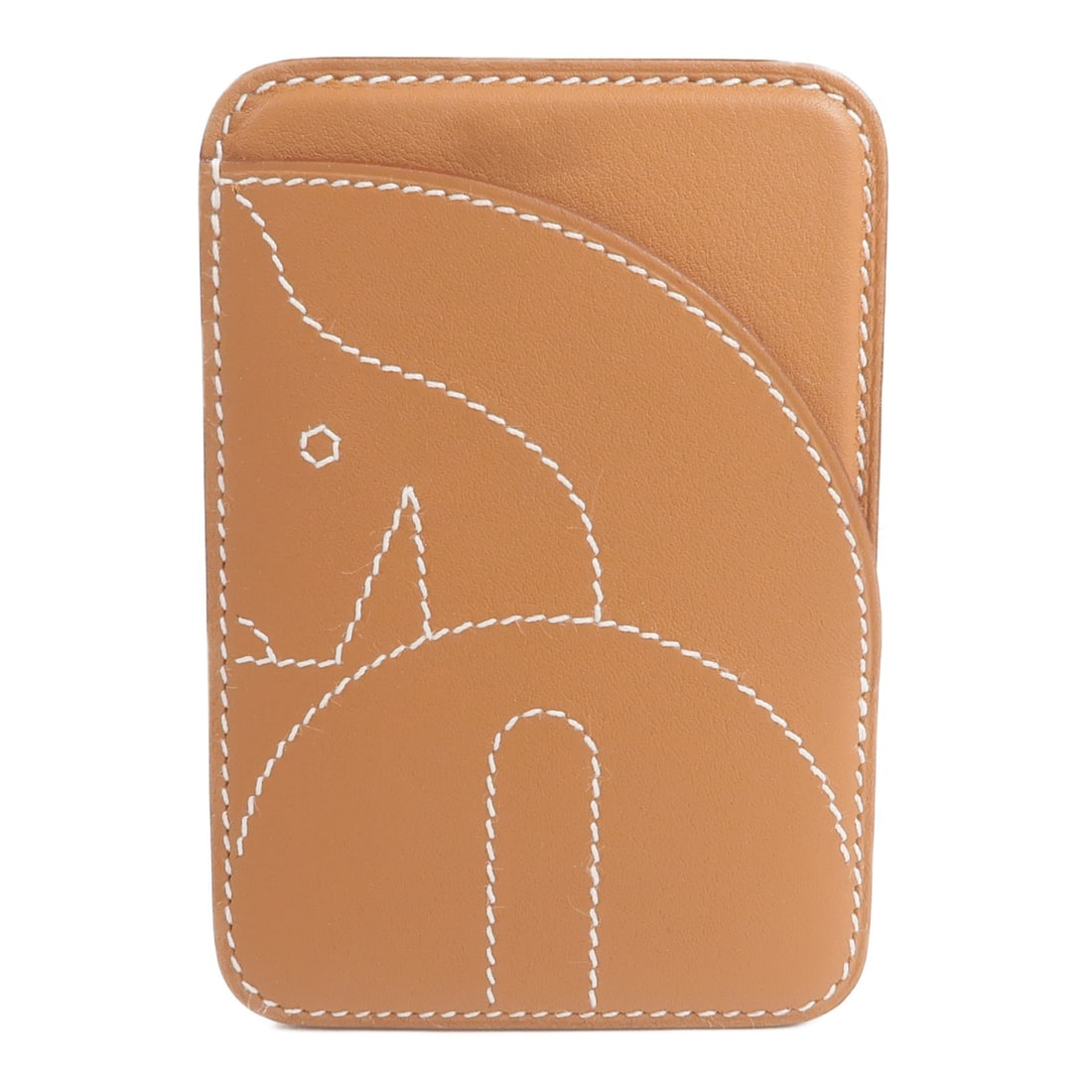 Horse Motif MagSafe Card Case in Brown Calfskin by Hermes: Horse Motif MagSafe Card Case in Brown Calfskin by Hermes This Hermes Horse MagSafe card holder is crafted from Vaux Swift calfskin leather in a rich brown color. Designed for secure card storage, it