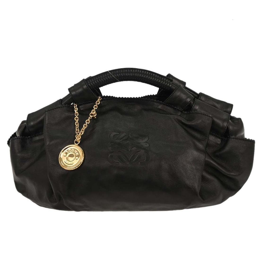 Loewe Aire Nappa Black Leather Medium Top Handle Bag with Double Handles: Loewe Aire Nappa Black Leather Medium Top Handle Bag with Double Handles Elevate your style with this exquisite Loewe Black Lambskin Nappa Aire Tote Bag. Designed in a classic top handle style, this m