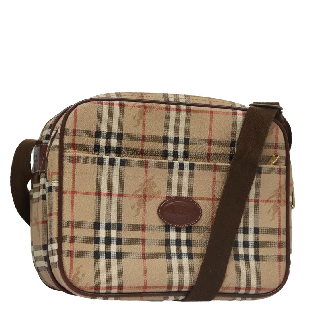 Burberrys Nova Check Beige PVC Leather Shoulder Bag Auth (1 of 18)