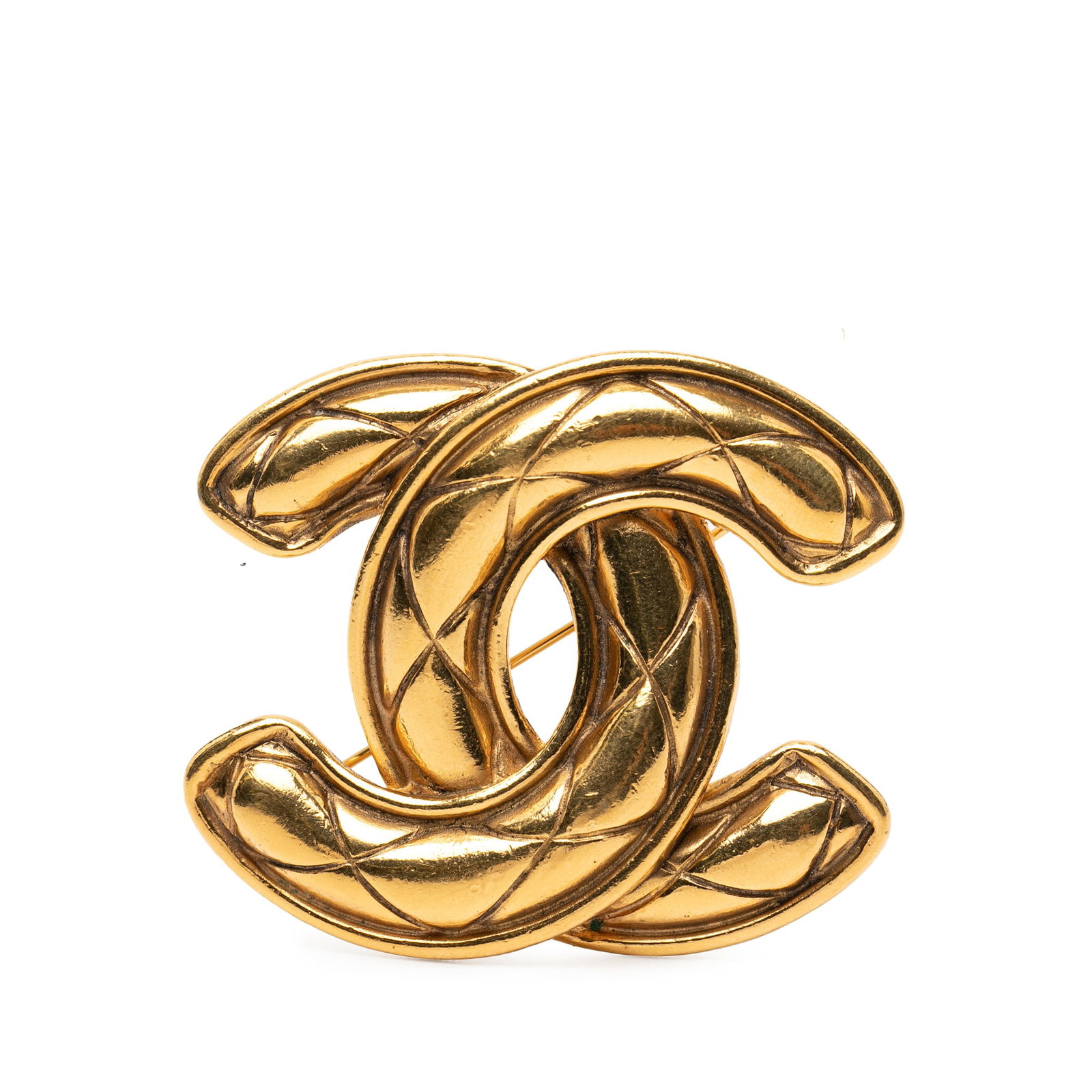 Chanel Quilted CC Motif Gold Tone Metal Brooch (1 of 4)