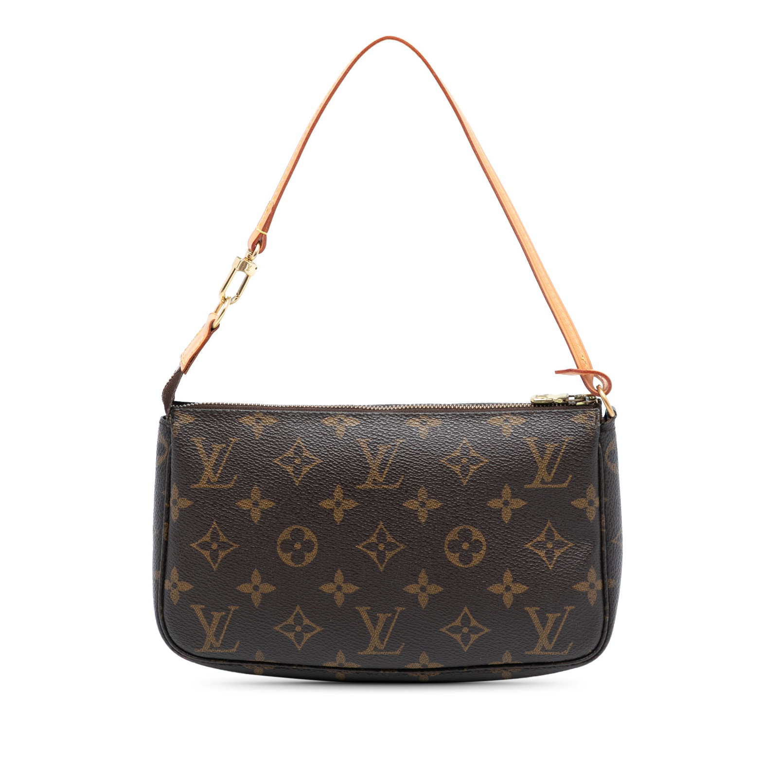 Louis Vuitton Pochette Accessoires Monogram Canvas Shoulder Bag: Louis Vuitton Pochette Accessoires Monogram Canvas Shoulder Bag This Louis Vuitton Monogram Pochette Accessoires features a brown monogram canvas body, a flat vachetta leather strap, and a top zip clo