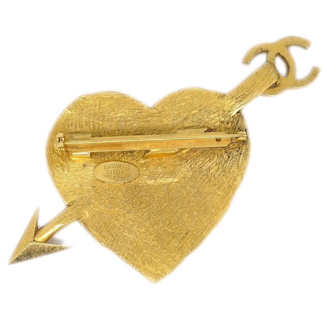 Chanel 93A Gold Plated Bow Arrow Heart Brooch Pin - 2