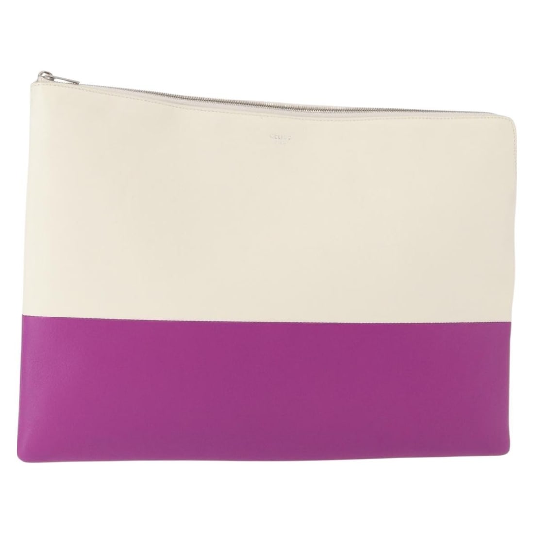 CELINE Purple Silver Leather Clutch Bag Authentic Italy: CELINE Purple Silver Leather Clutch Bag Authentic Italy This exquisite CELINE clutch bag combines elegant design with luxurious materials. Crafted in Italy, it features a striking purple and silver le