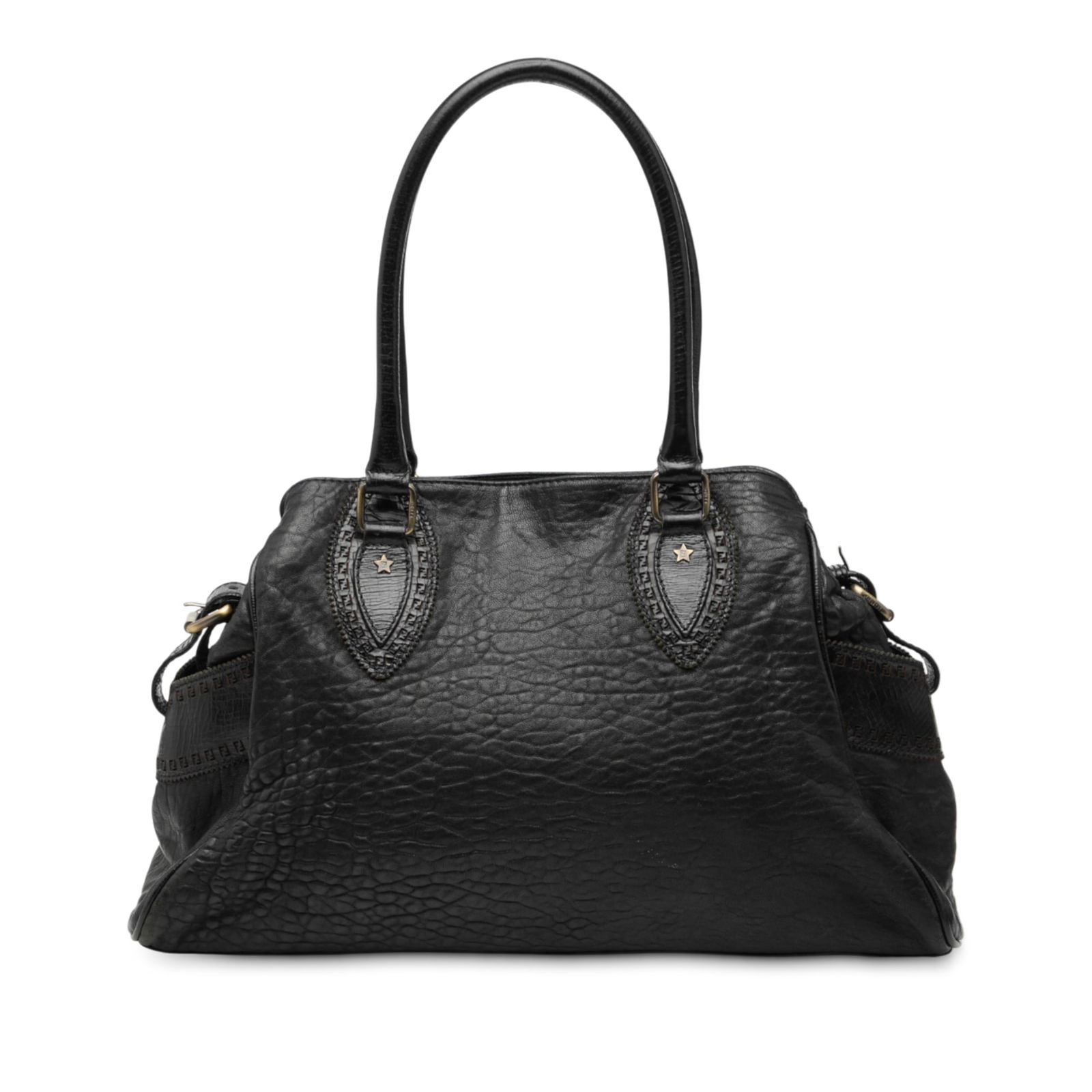 Fendi Etniko Du Jour Black Leather Tote Bag with Snap Closure (1 of 7)