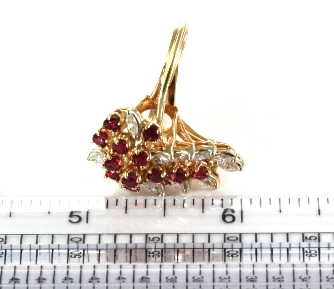 Vintage 14k Yellow Gold Diamond Ruby Cluster Ring Adjustable Size - 5