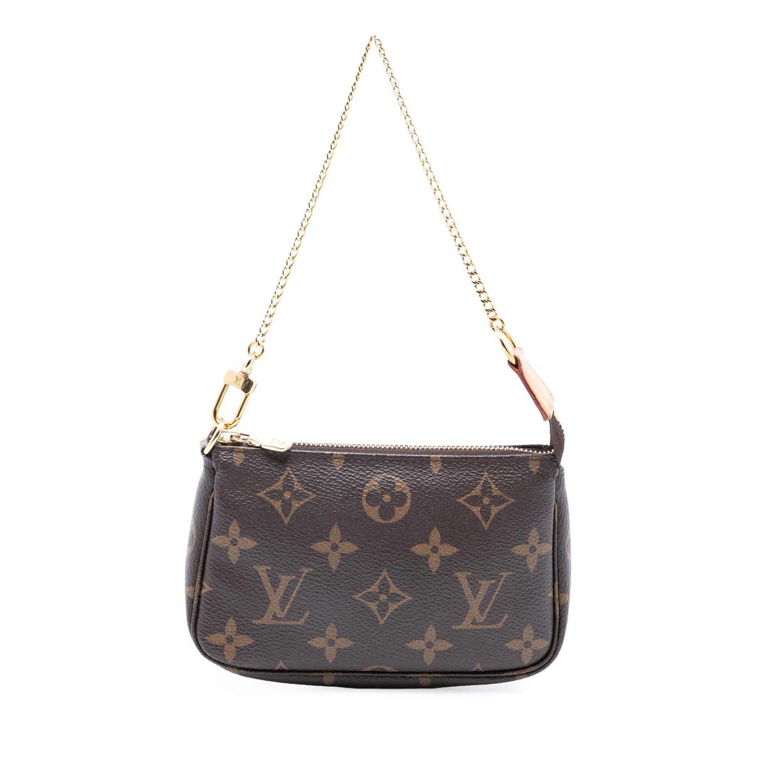 Louis Vuitton Monogram Mini Pochette with Chain Handle: Louis Vuitton Monogram Mini Pochette with Chain Handle The Louis Vuitton Monogram Mini Pochette Accessoires is a stylish and practical accessory crafted from monogram canvas. It features a chain link