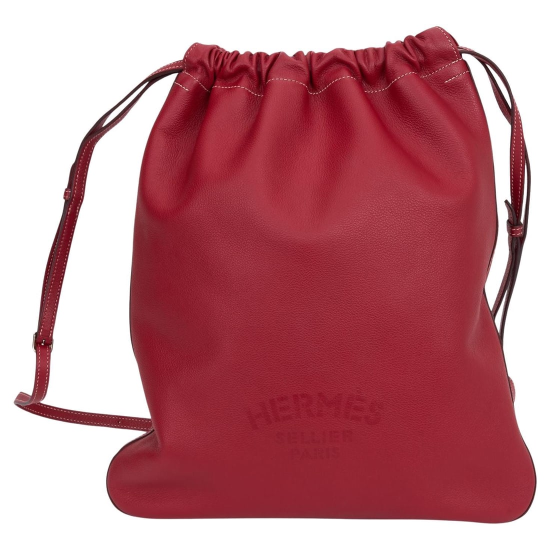 Hermes Bridado Red Calfskin Backpack with Palladium Hardware: Hermes Bridado Red Calfskin Backpack with Palladium Hardware Discover the elegance of the Hermes Bridado Red Backpack, a luxurious accessory crafted from high-quality calfskin. This versatile backpack