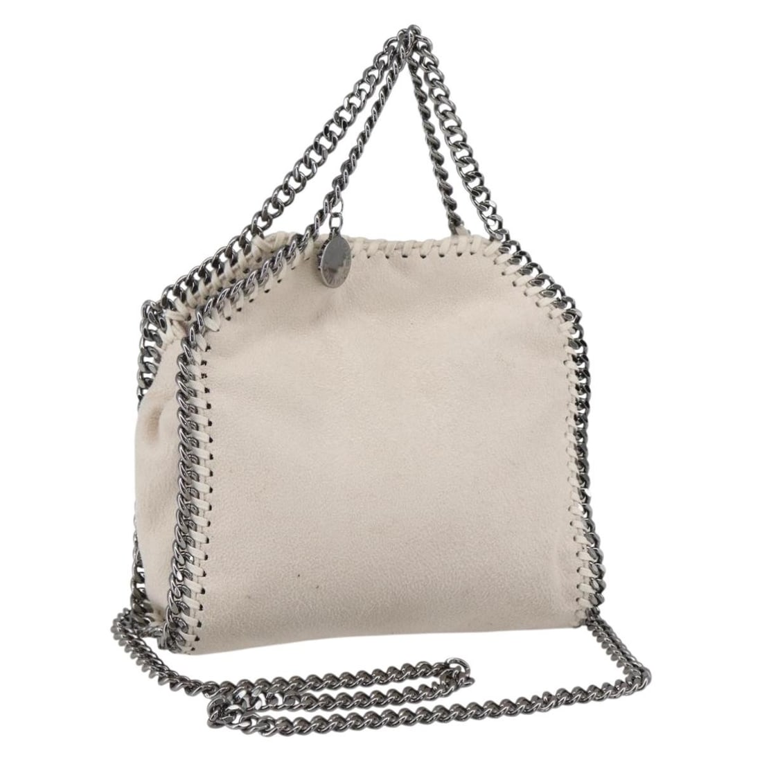 White Falabella Shoulder Bag by Stella McCartney Polyester Chain 2way Style: White Falabella Shoulder Bag by Stella McCartney Polyester Chain 2way Style This Stella McCartney Falabella Chain Bag is a versatile 2-way shoulder bag crafted from white polyester with silver-tone ac