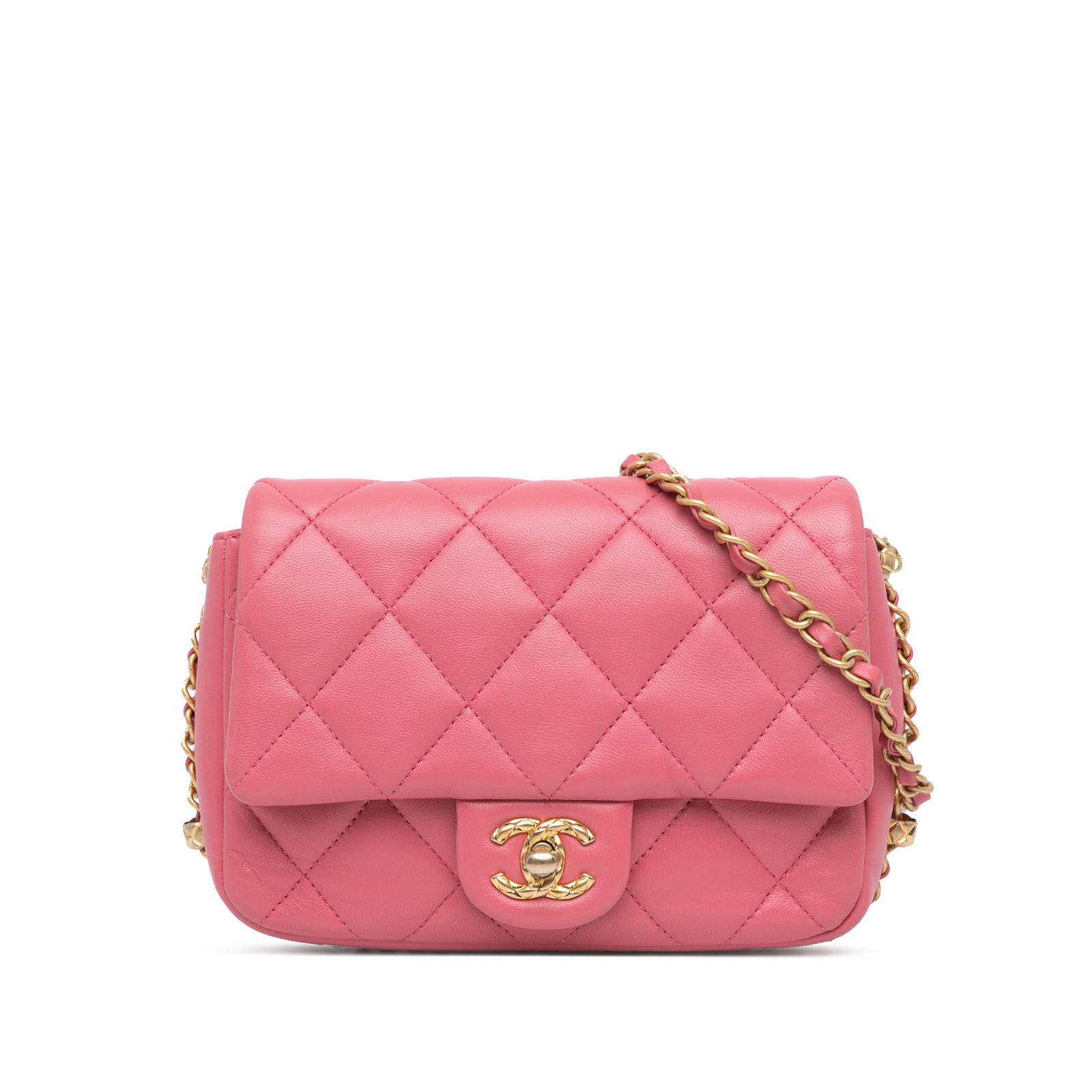 Chanel Pink Small Quilted Lambskin Dynasty Flap Crossbody Bag: Chanel Pink Small Quilted Lambskin Dynasty Flap Crossbody Bag This Chanel Small Quilted Lambskin Dynasty Flap crossbody bag showcases a luxurious quilted lambskin leather body in a lovely pink shade.