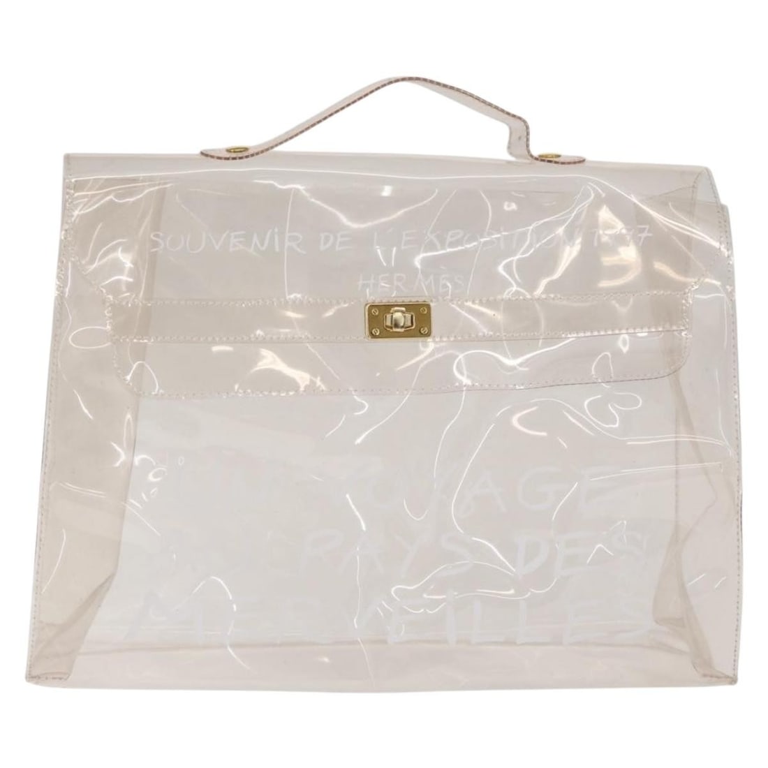 Clear Plastic Kelly Bag by Hermes France 40cm: Clear Plastic Kelly Bag by Hermes France 40cm This Hermes Kelly Handbag is crafted from clear plastic and features the classic Kelly silhouette. Designed for women, it showcases a transparent aestheti