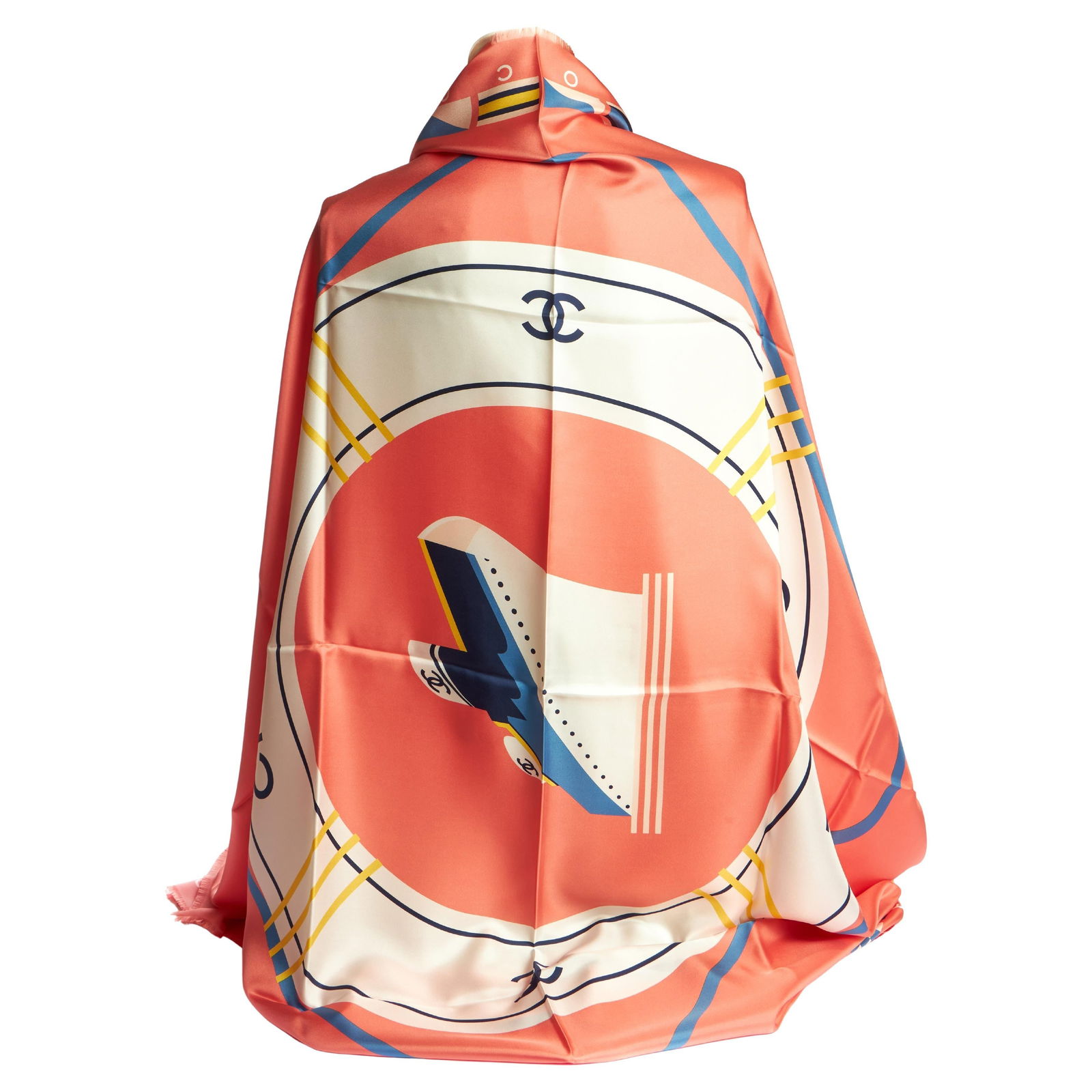 Chanel La Pausa Coral Silk Shawl 52 x 74 Italy 21st Century: Chanel La Pausa Coral Silk Shawl 52 x 74 Italy 21st Century Experience luxury with the Chanel New La Pausa Coral Silk Shawl, an exquisite piece from the cruise collection. This oversized shawl is craf