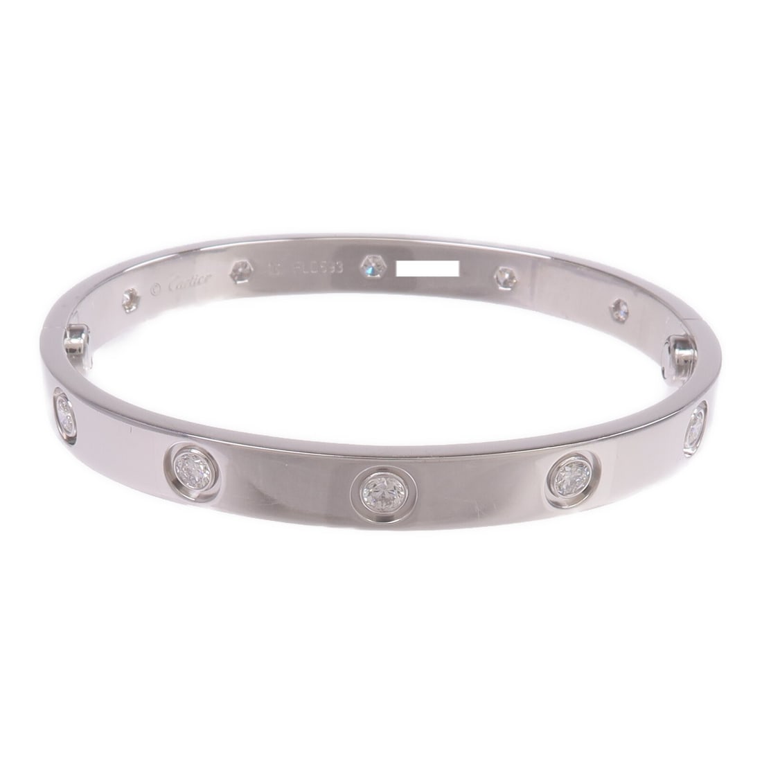 Cartier Love 18K White Gold Bracelet With Diamonds Size 16: Cartier Love 18K White Gold Bracelet With Diamonds Size 16 This Cartier Love Bracelet features an elegant design crafted from 18K white gold and is adorned with diamonds. Made in France, it combines l