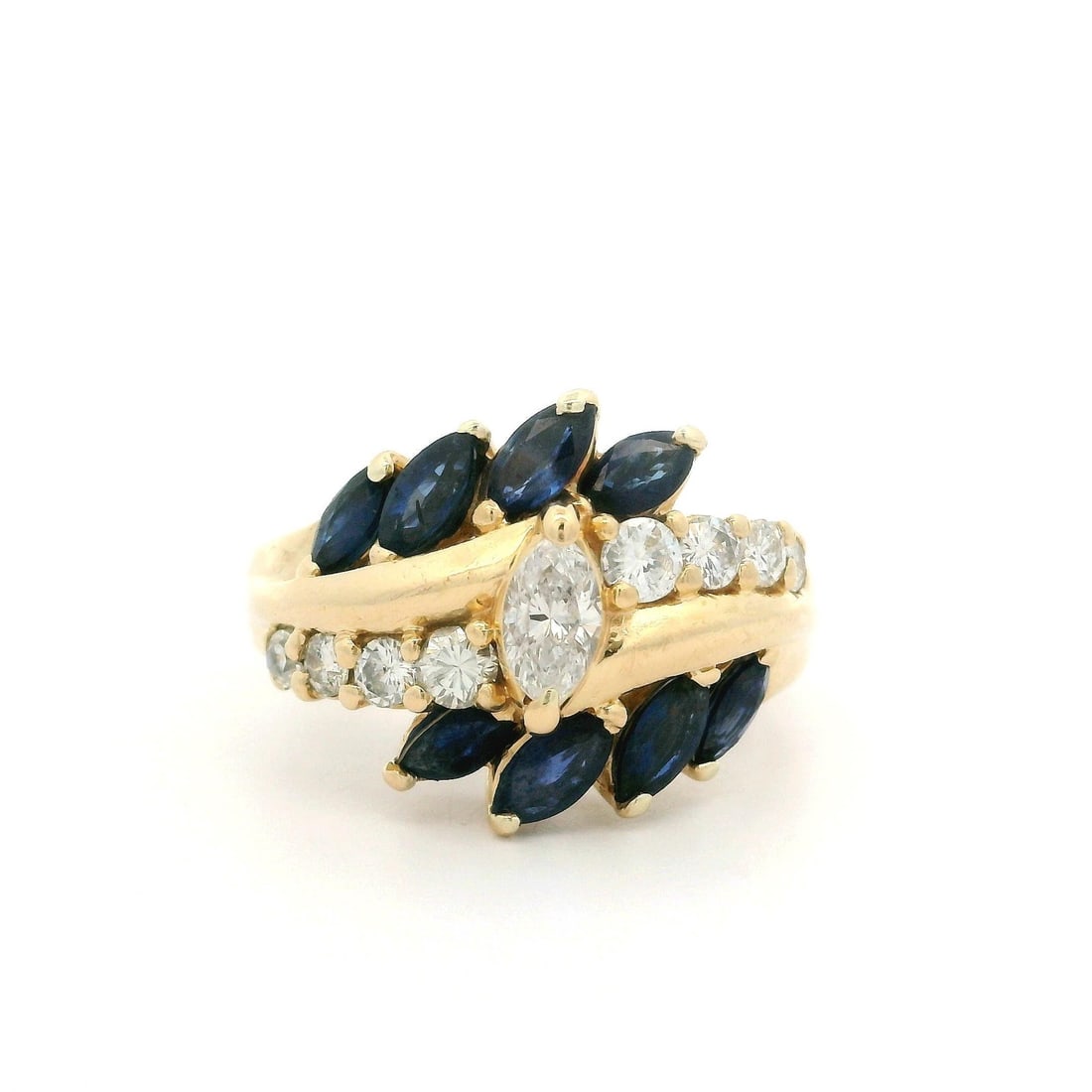 Yellow Gold Diamond Sapphire Cocktail Bypass Band Ring 1.40ctw (1 of 9)