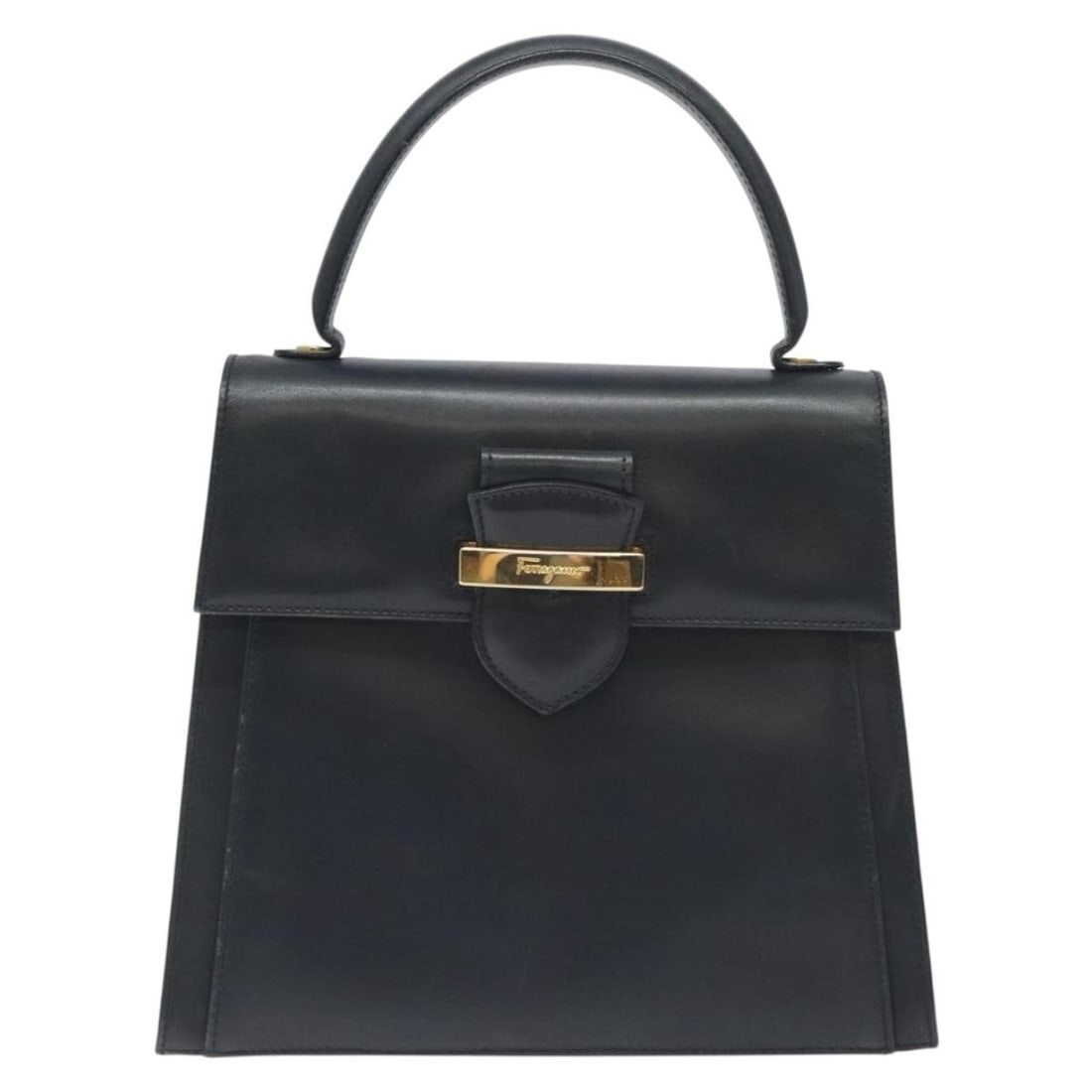 Leather Black Vintage Salvatore Ferragamo Handbag 24cm by 19cm by 9cm: Leather Black Vintage Salvatore Ferragamo Handbag 24cm by 19cm by 9cm This vintage Salvatore Ferragamo handbag is crafted from black leather and designed for women. It shows signs of wear, including r
