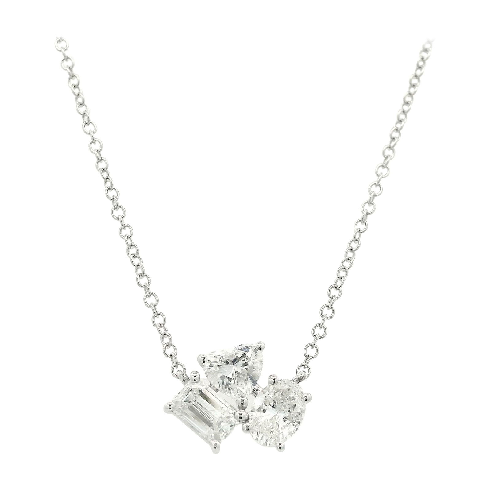 1.30ct Mixed Diamond Pendant Necklace 18k White Gold (1 of 4)