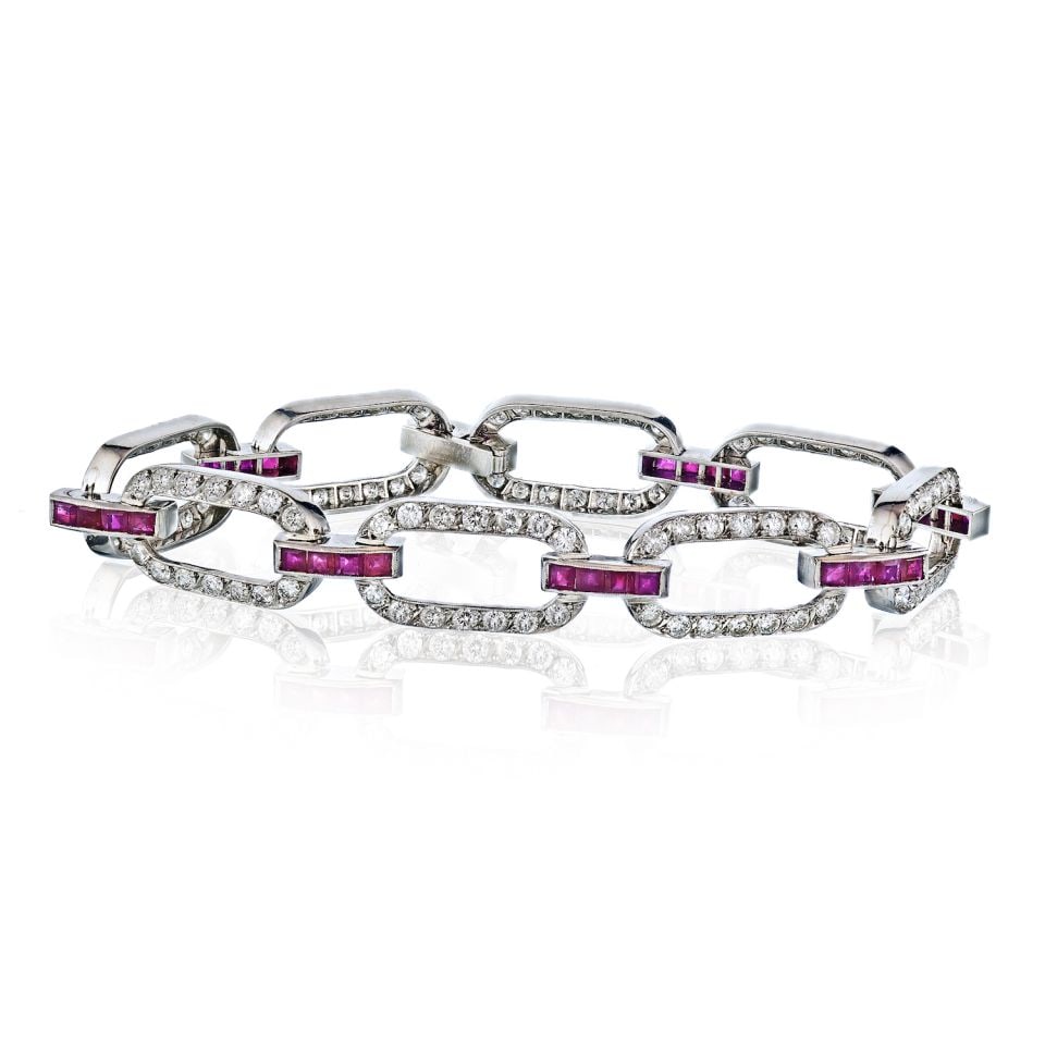 Elegant Platinum Diamond and Ruby Bracelet 6 Carats (1 of 1)