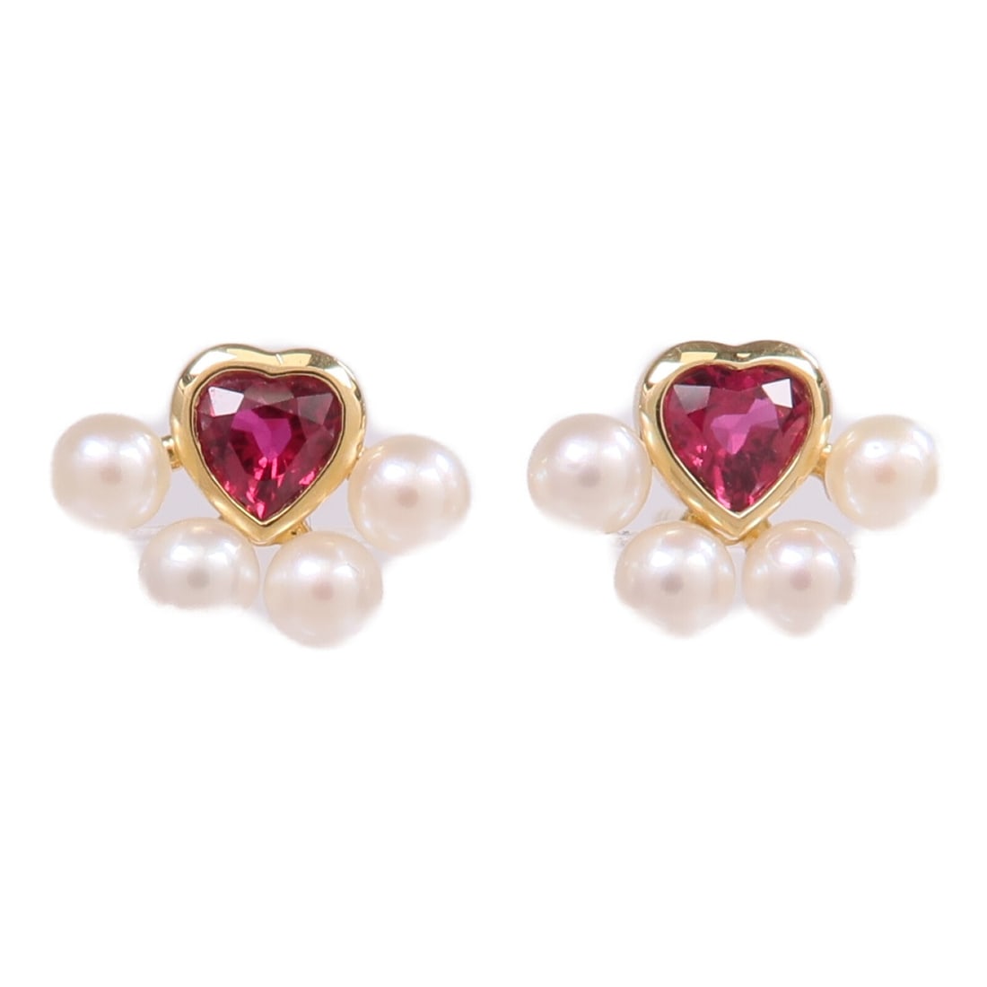 Pierced Earrings With Ruby and Pearl in 18K Yellow Gold (1 of 7)