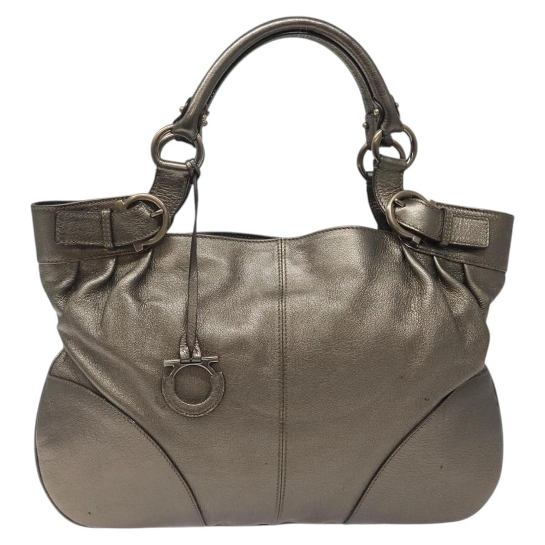 Leather Gancini Tote by Salvatore Ferragamo in Silver (1 of 18)