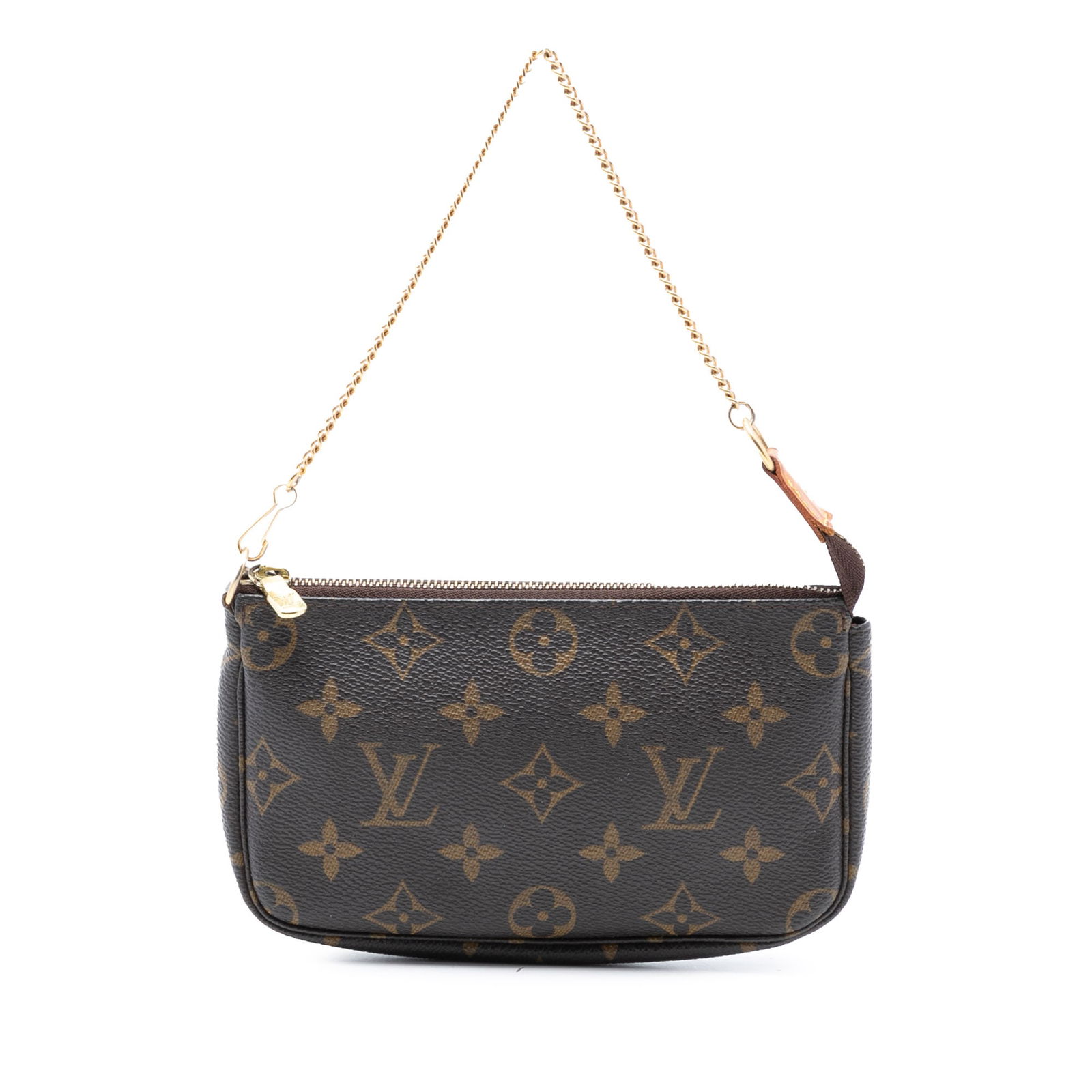 Louis Vuitton Brown Monogram Canvas Mini Pochette Bag with Chain Strap (1 of 7)