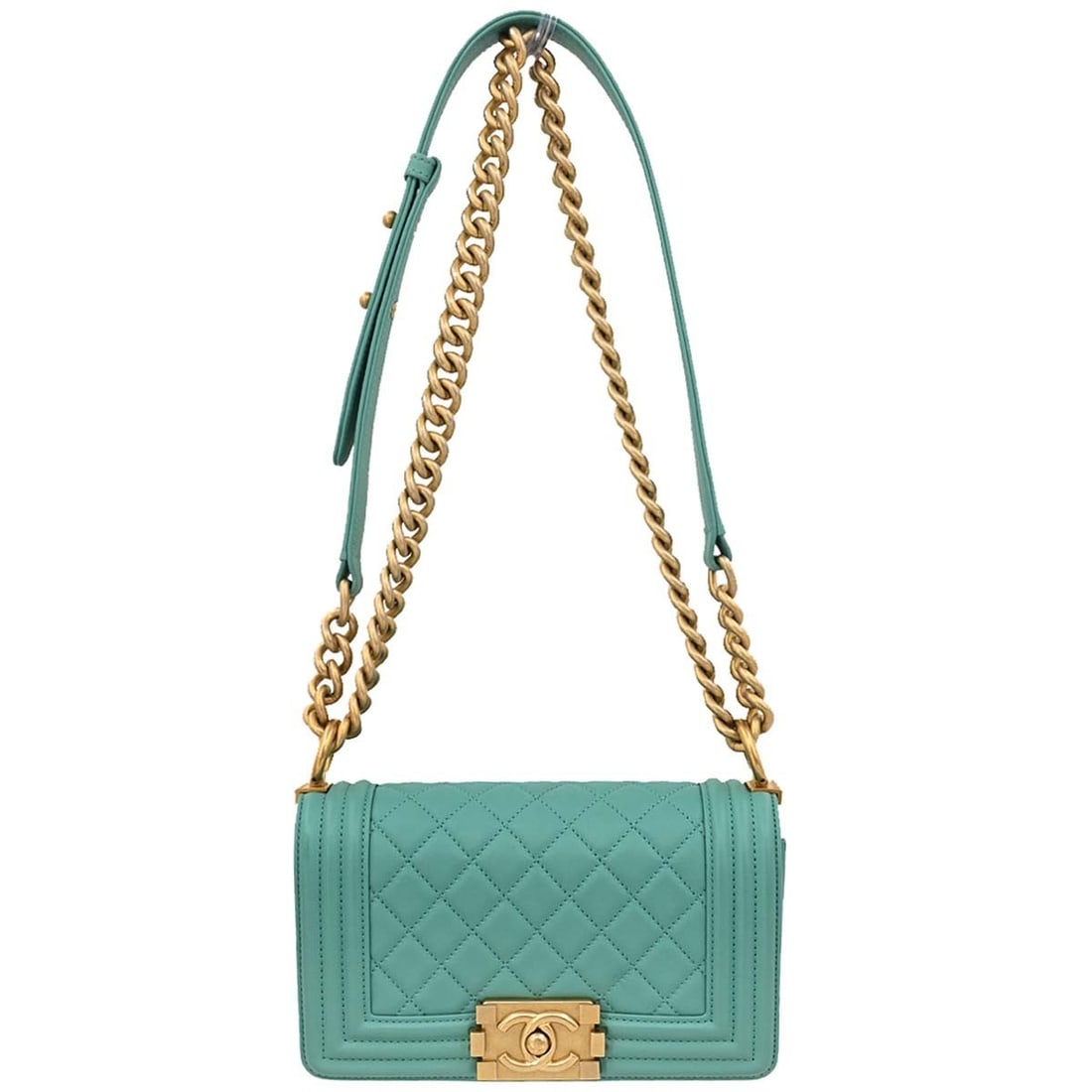 Chanel Boy Flap Quilted Lambskin Leather Small Shoulder Bag Green (1 of 10)