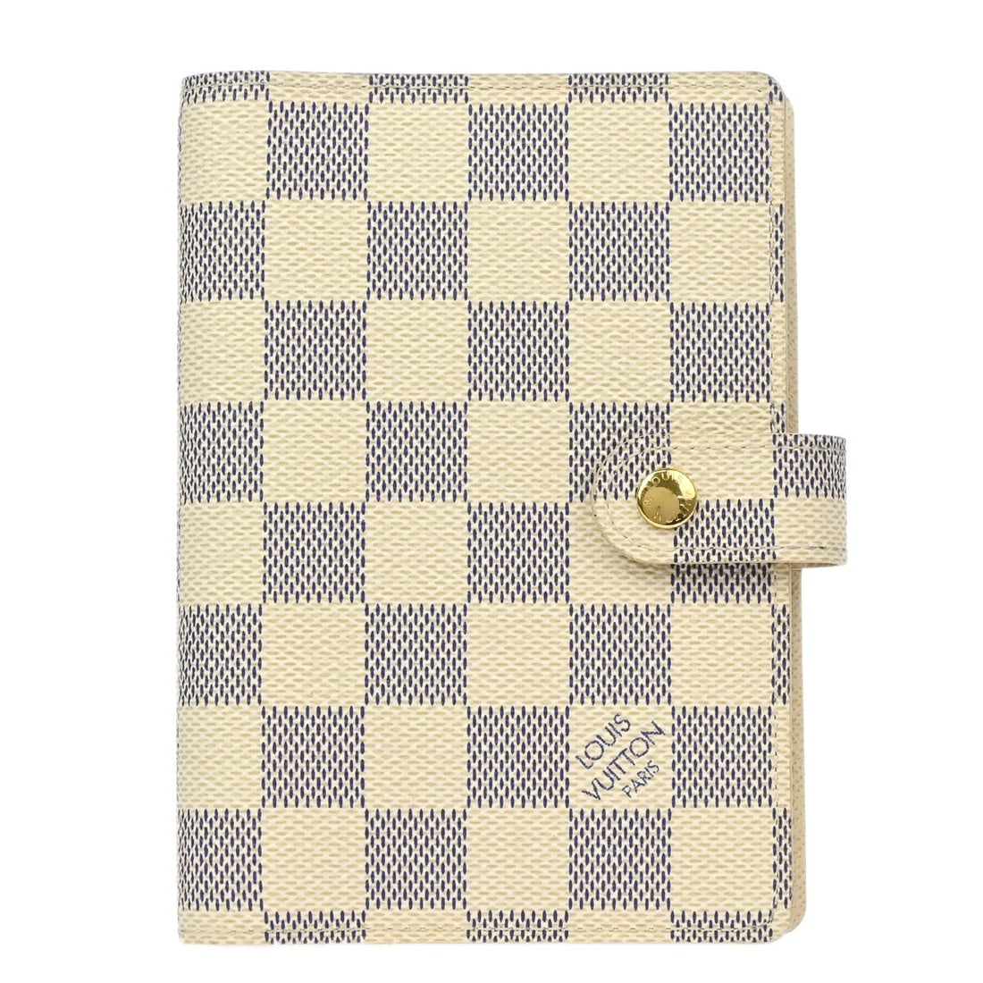 Louis Vuitton Damier Azur Agenda PM Notebook Cover R20706: Louis Vuitton Damier Azur Agenda PM Notebook Cover R20706 This Louis Vuitton Damier Azur Agenda PM Note Book Cover is crafted in a striking white Damier Azur canvas. It features a blend of very good o