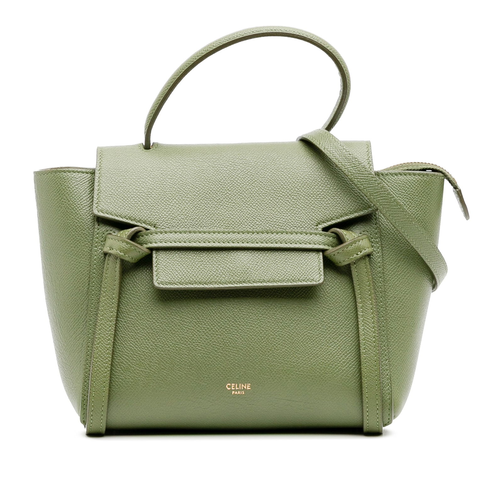 Celine Nano Grained Calfskin Belt Bag Green Leather Italy: Celine Nano Grained Calfskin Belt Bag Green Leather Italy The Celine Nano Grained Calfskin Belt Bag combines elegance and functionality. This stylish satchel is crafted from premium leather and featur