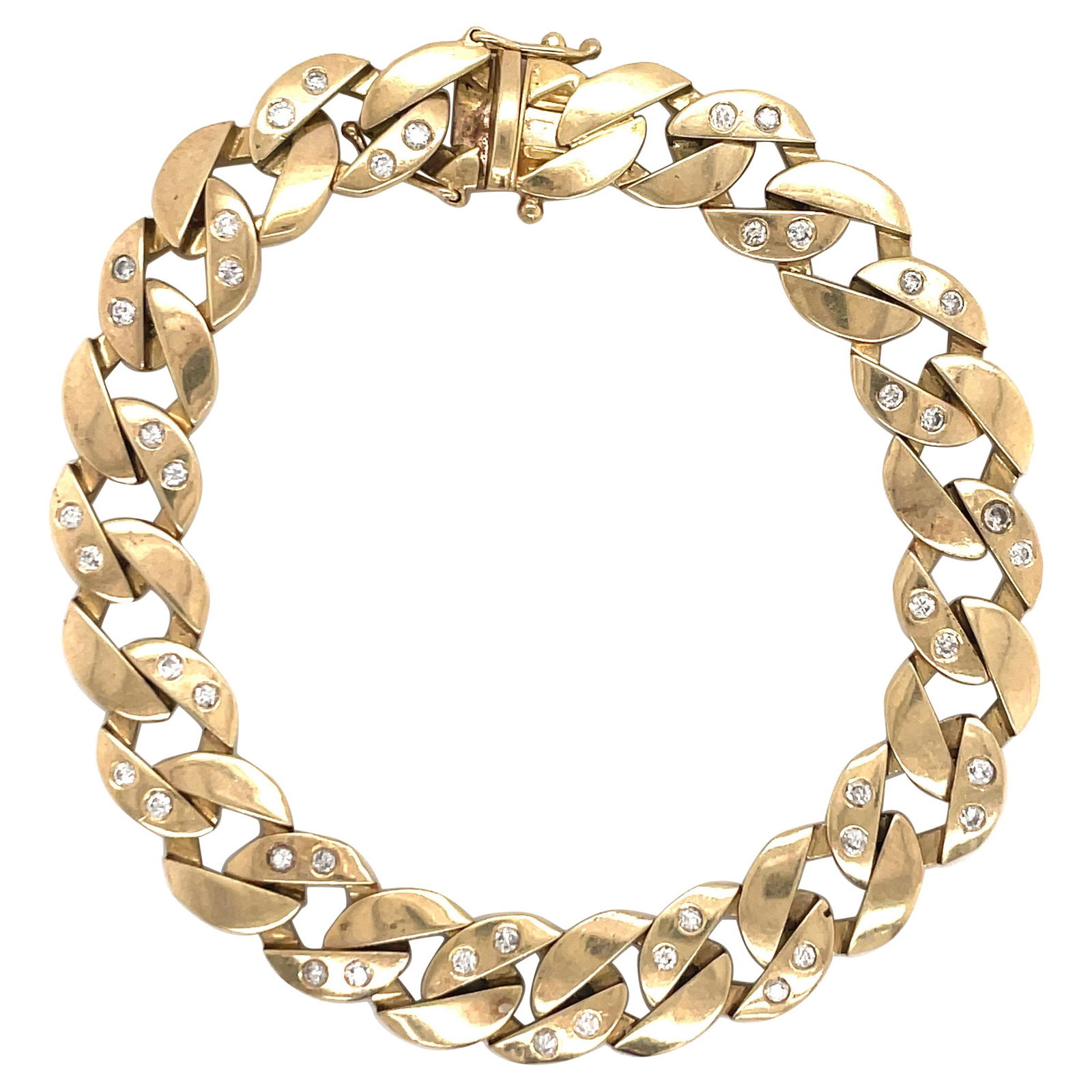 Harbor Diamonds 14K Yellow Gold Diamond Cuban Link Bracelet 0.66ct 28.6g: Harbor Diamonds 14K Yellow Gold Diamond Cuban Link Bracelet 0.66ct 28.6g This stunning 14 Karat Yellow Gold Cuban link bracelet showcases a contemporary design, perfect for layering. It features 44 ro