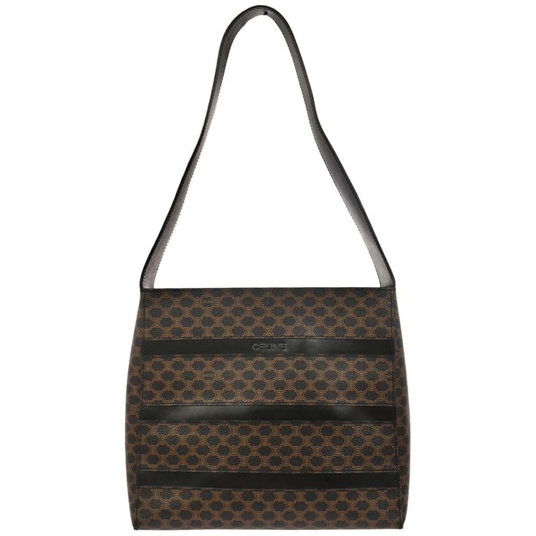 Vintage Macadam Canvas and Leather Bag by Celine: Vintage Macadam Canvas and Leather Bag by Celine This Celine Vintage Macadam handbag is crafted from black canvas with leather accents. Designed for women, it features a classic silhouette and was mad