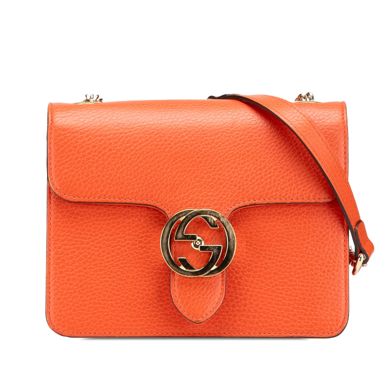 Gucci Orange Small Dollar Calfskin Interlocking G Crossbody Bag: Gucci Orange Small Dollar Calfskin Interlocking G Crossbody Bag Introducing the Gucci Small Dollar Calfskin Interlocking G Crossbody bag, a chic and stylish accessory that enhances any outfit. This ex